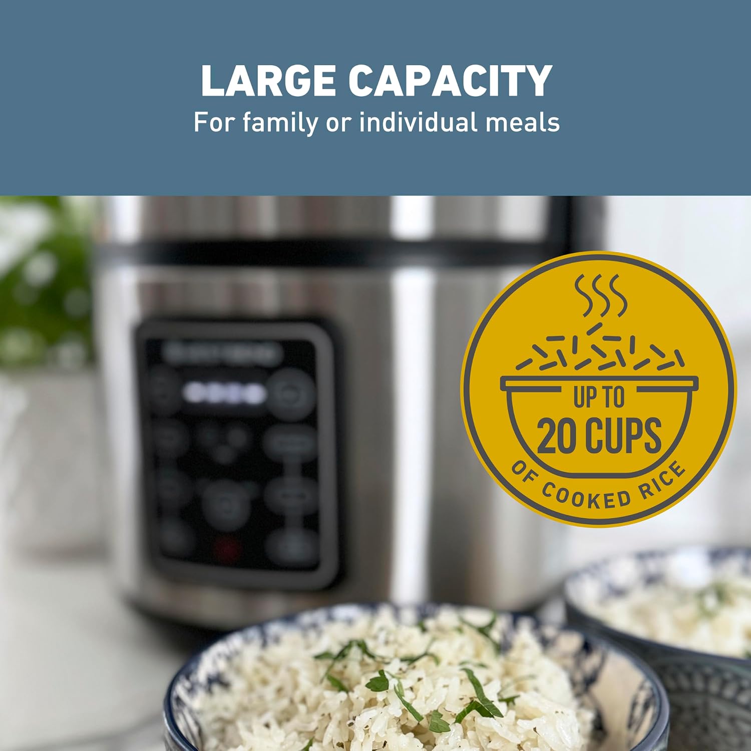 West Bend Rice & Grain Multi Cooker Programmable with 9 Preset Functions, Features Delay Start and Keep Warm Functions and Steam Basket, 20 Cups Cooked (10 cups uncooked), Stainless Steel