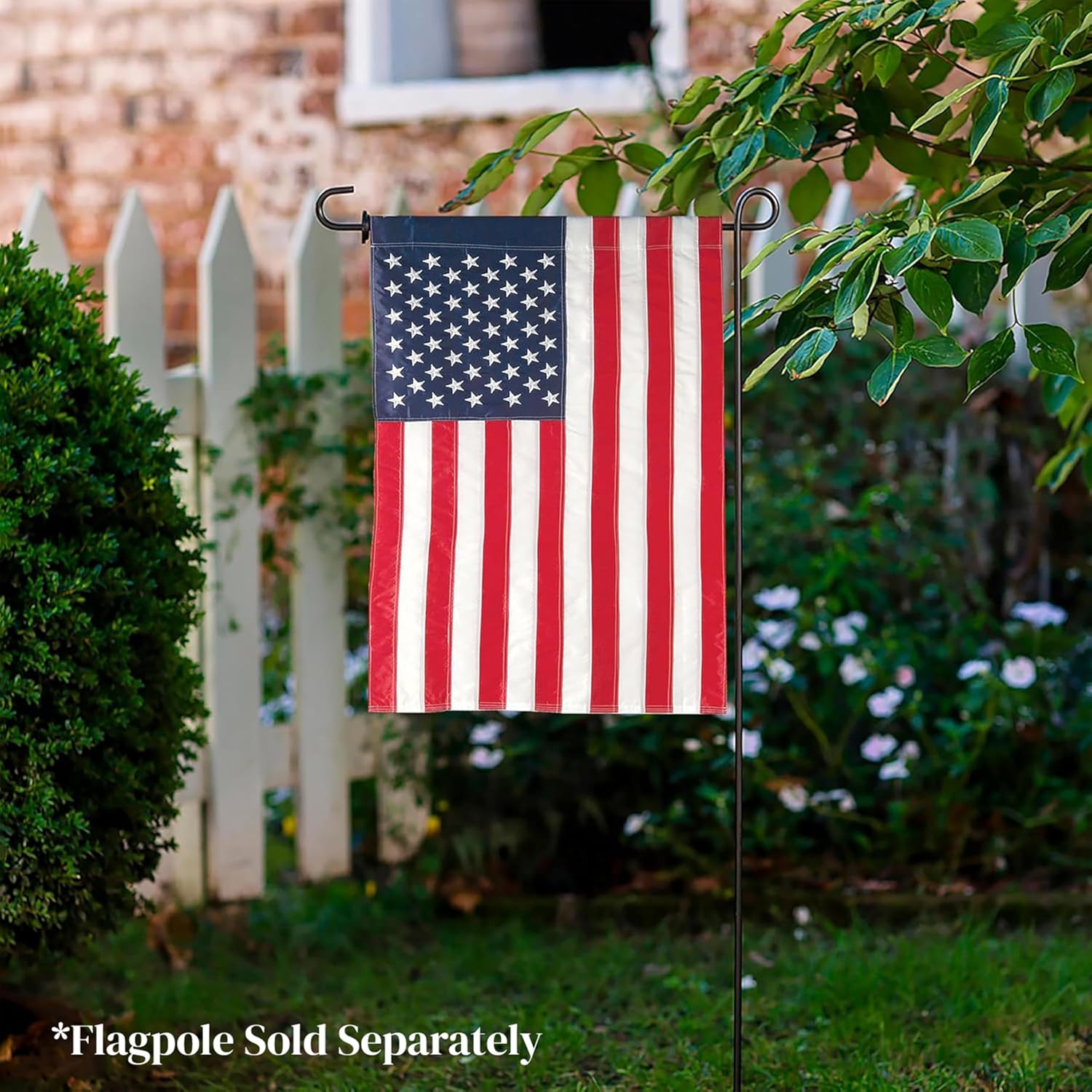 Evergreen American Flag 12x18 Double Sided | Patriotic House Flags For Outside Outdoor | Small American Flag Garden Size | Embroidered Stars and Stripes | USA Residential or Commercial