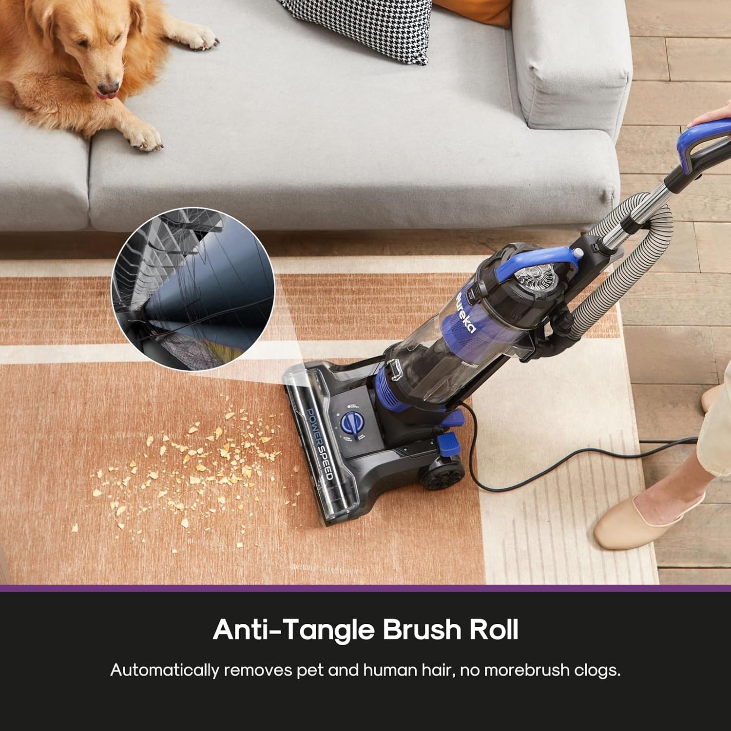 Eureka Lightweight Powerful Upright Vacuum Cleaner for Carpet and Hard Floor, PowerSpeed, New Model,Blue,black/New Model