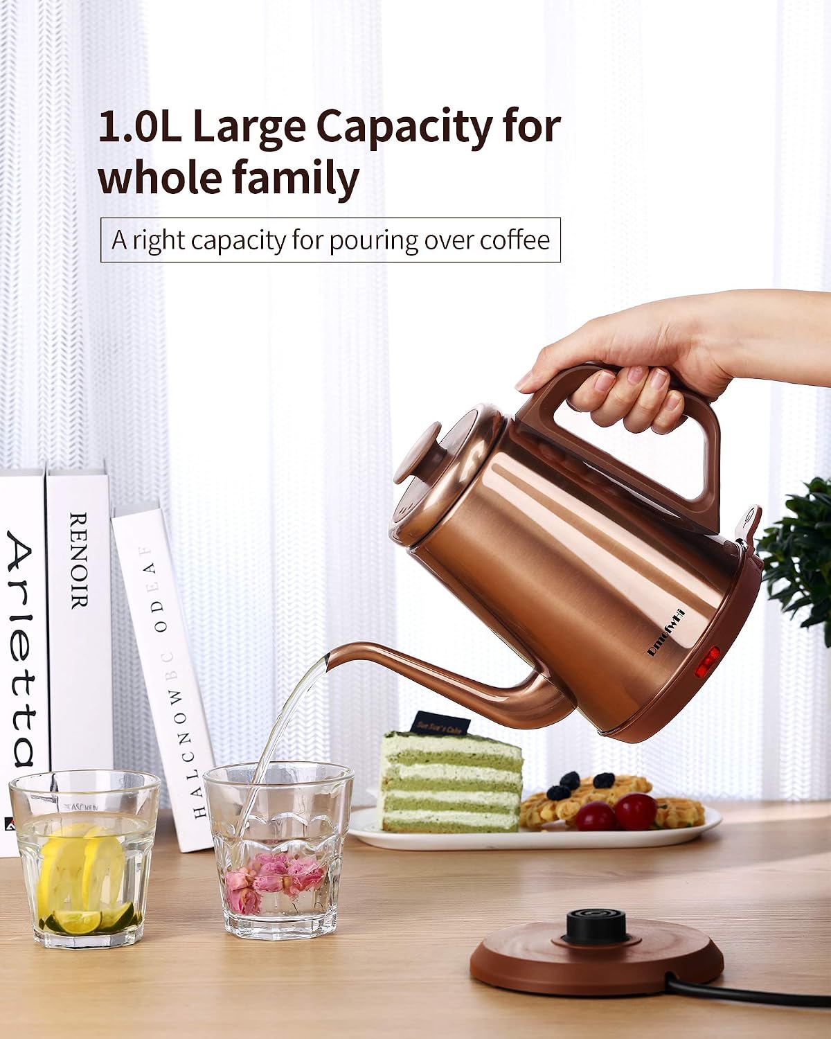 DmofwHi 1000W Gooseneck Electric Kettle (1.0L), 100% Stainless Steel BPA Free Tea Kettle with Auto Shut - Off Protection