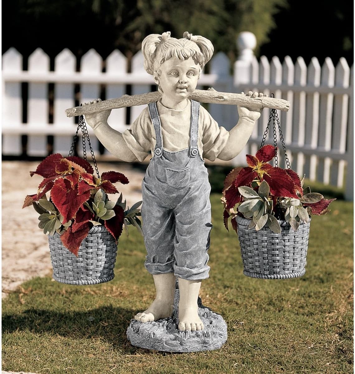 Design Toscano Flowers for Felicity Little Girl Garden Statue with Basket Planters, Medium, 25 Inches Tall, Cast Stone Resin, Two Tone Stone Finish