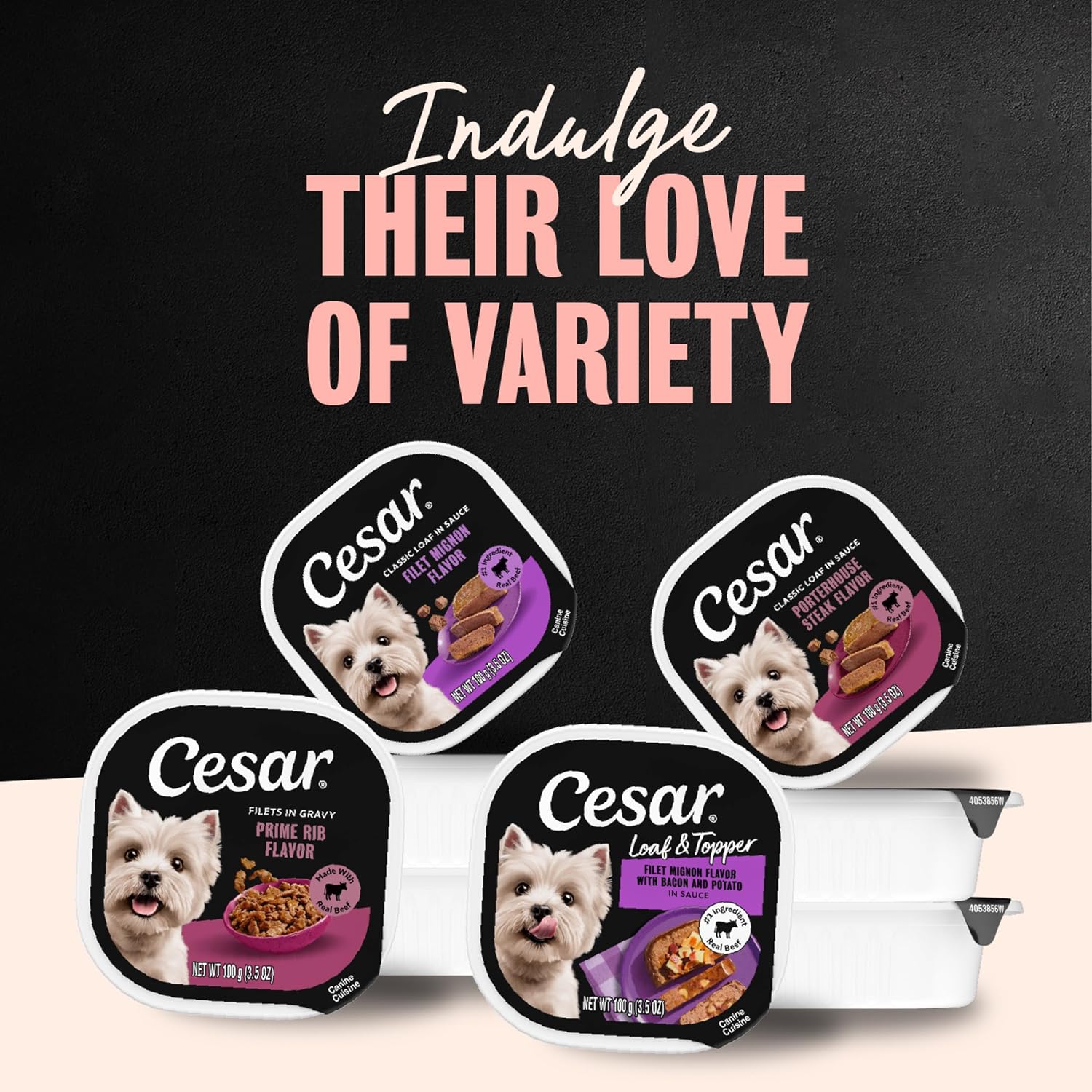 Cesar Wet Dog Food, Steak Lovers Variety Pack, 3.5 oz, 36 Count | Real meat #1 ingredient, easy peel trays, 100% complete & balanced, no fillers, no added sugar, no artificial flavors