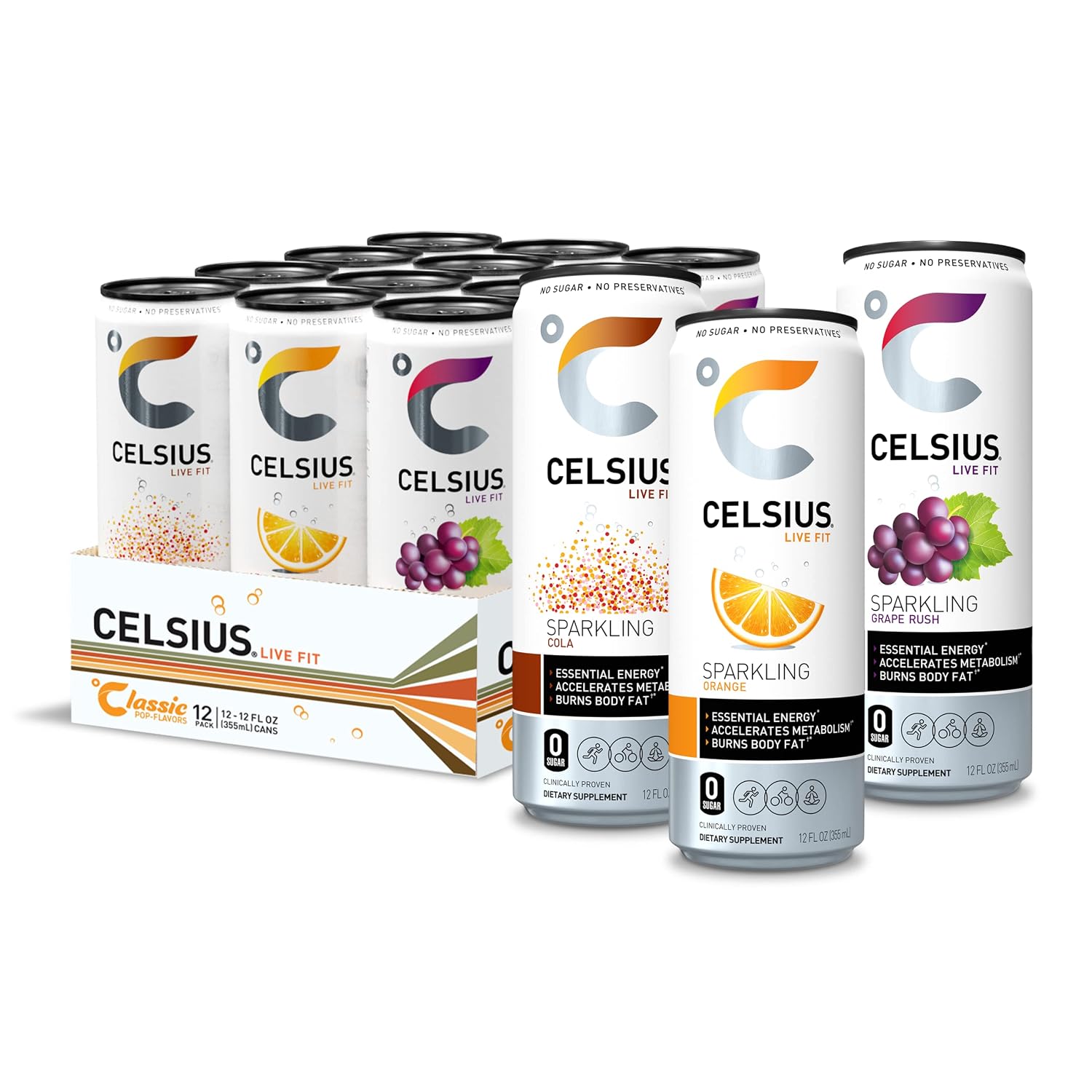 CELSIUS Sparkling Orange, Sugar Free Energy Drink, 12 Fl Oz (Pack of 4)