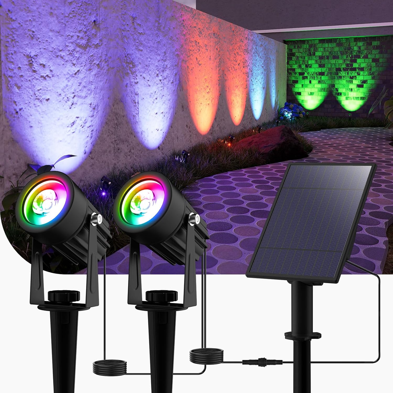 T-SUN Solar Spot Lights Outdoor, Dual Head Solar Spotlights, Cool White | IP65 Waterproof, 2 Brightness Modes, Dusk to Dawn Solar Uplights for Garden, Yard, Pathway, Patio, Lawn