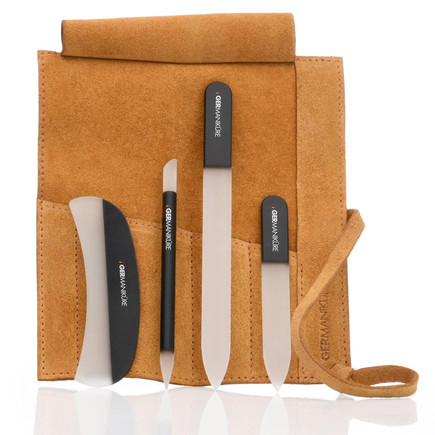 GERMANIKURE 4pc Manicure Nail Care Kit, Solingen Germany, Yellow Suede Roll