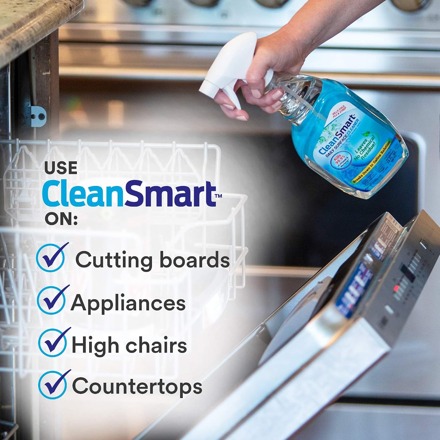 CleanSmart Daily Surface Cleaner and Pet-Safe Disinfectant, 23 oz (2 pack) | Hypochlorous Acid Spray Kills 99.9% of Viruses and Bacteria, No Harsh Residue, Food Contact Surface Sanitizer, No Rinse
