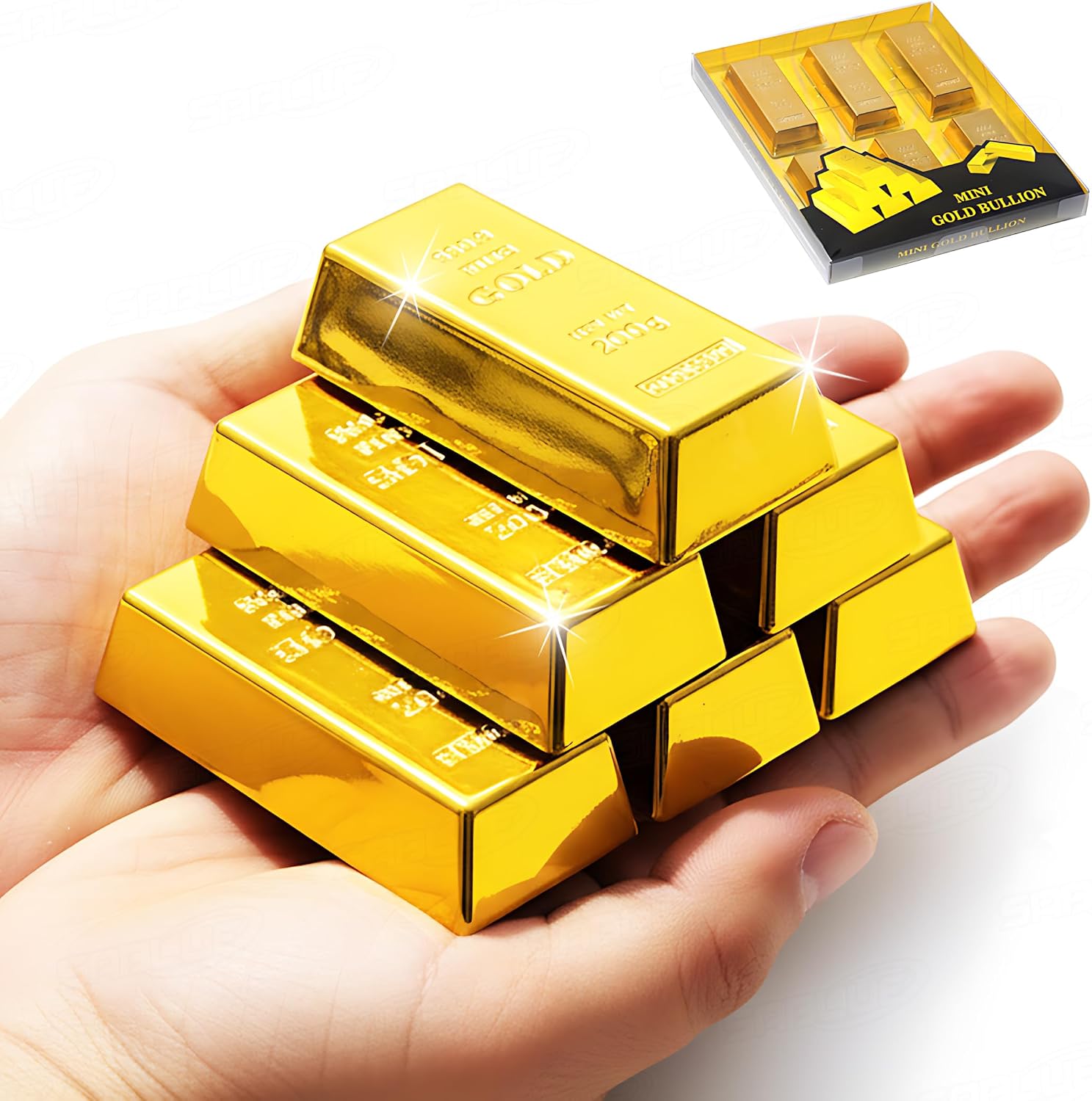SABLUE 6X Replica Mini Gold Bar Refrigerator Magnets Fake Golden Paper Weight Brick Bullion Movie Prop Novelty Gift Joke (E0-Magnets L)