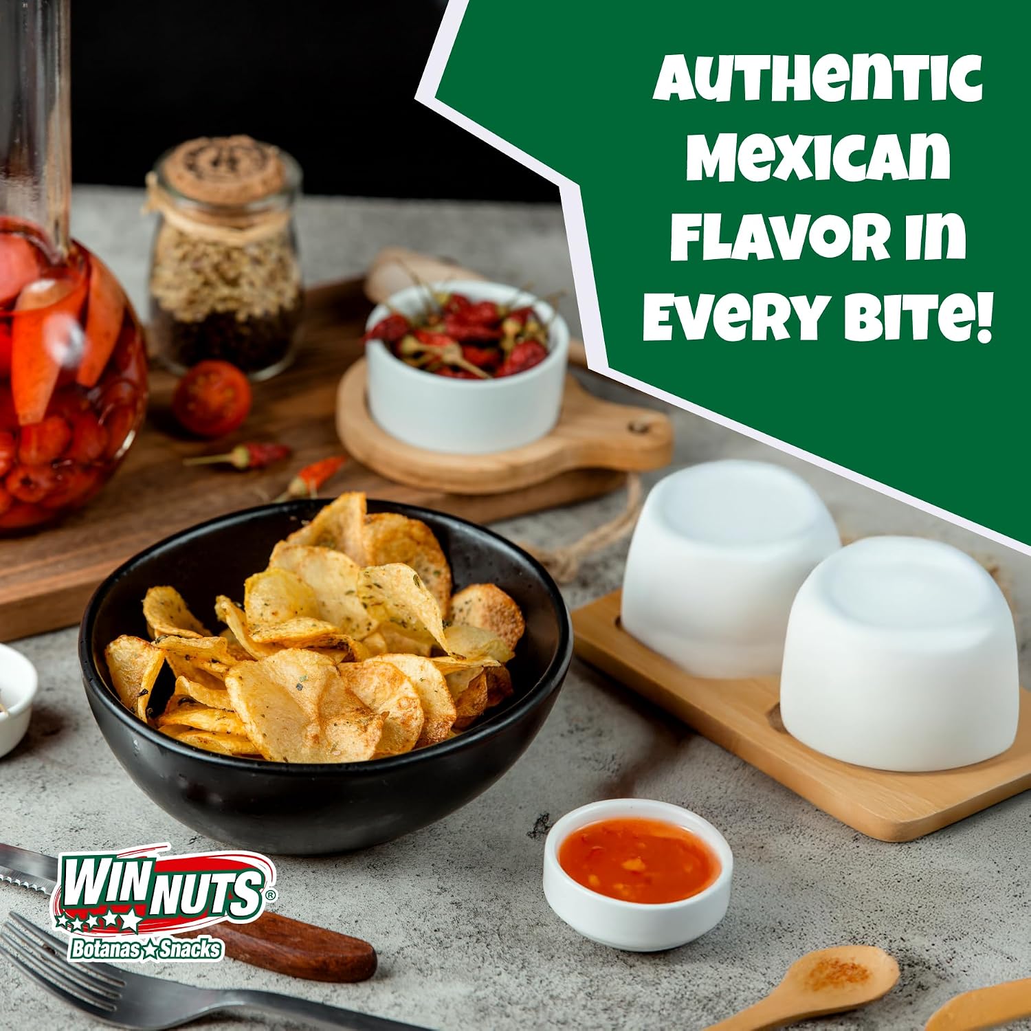WINNUTS Jalapeño Chips Kettle Cooked (3 Pack, 5.6 oz Each) | Authentic Mexican Style Spicy Potatoes Chips | Homestyle "Papa Casera" for Parties