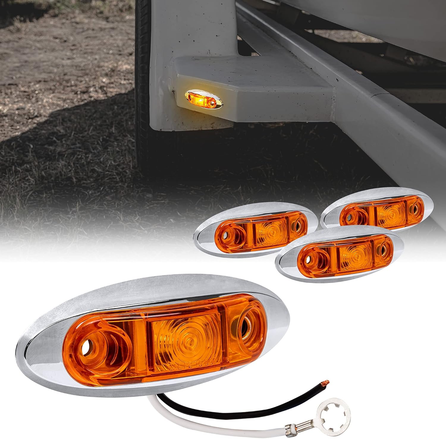 TRUE MODS 2pc 2.5" Amber Oval LED Trailer Marker Lights for Boat Trailer RV