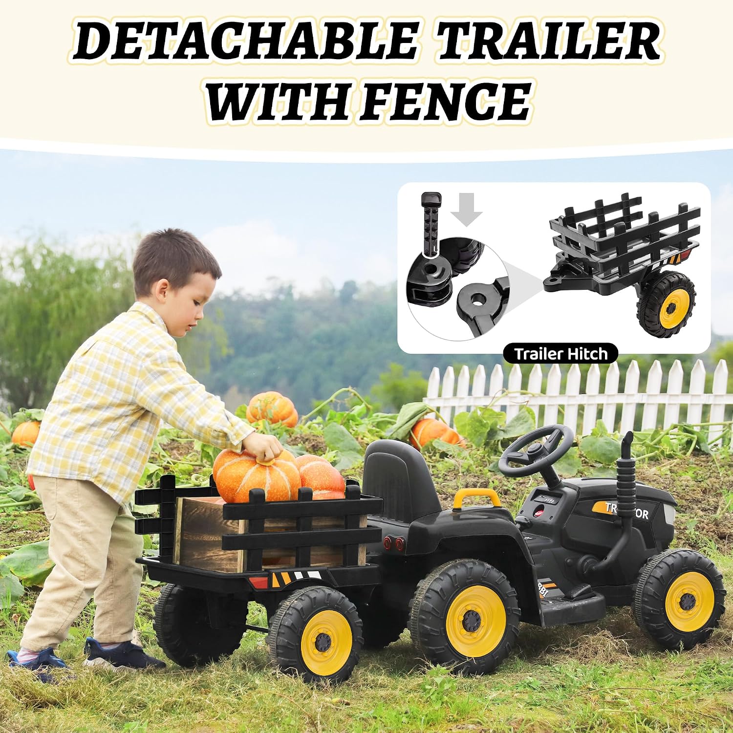 TOBBI Kids Electric Ride On Toy Tractor, Toddlers 12V Battery-Powered Car to Drive