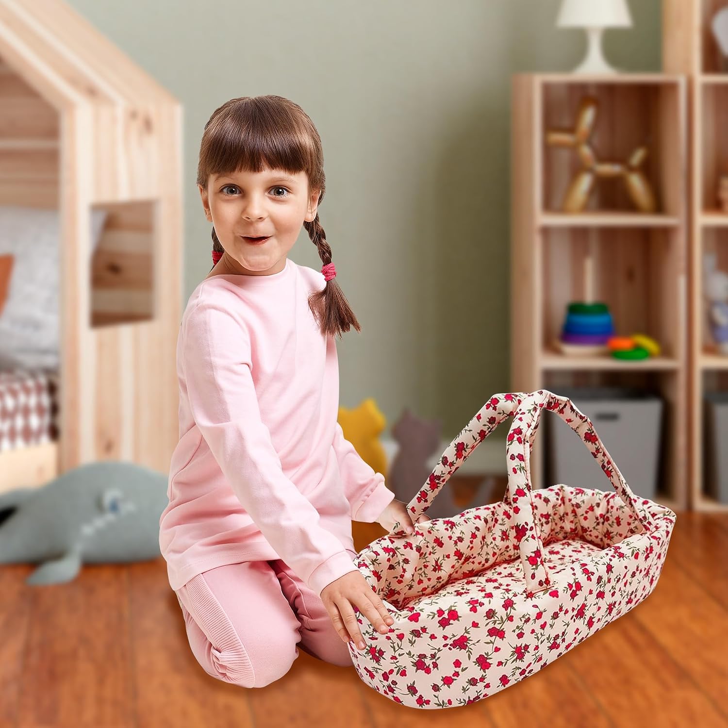 Baby Doll Stroller Play Set, 3-in-1 Babydoll Stroller with Removable Bassinet Baby Carriage for Dolls Toy Doll Stroller for Toddlers 3-4 Years,