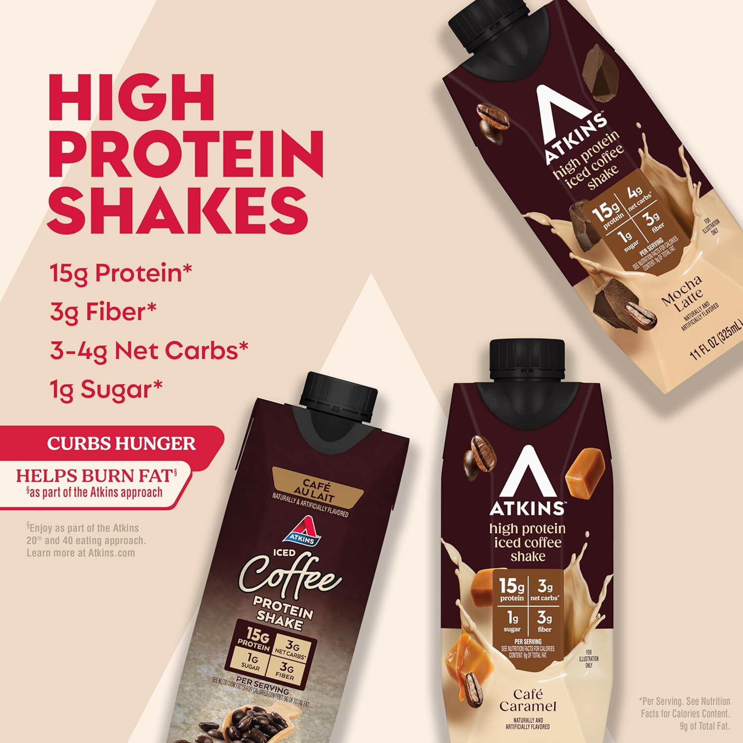 Atkins Café au Lait Iced Coffee Flavored High Protein Shake, Low Sugar and Low Carb, Keto Friendly, Ready to Drink Protein Drink, Gluten Free