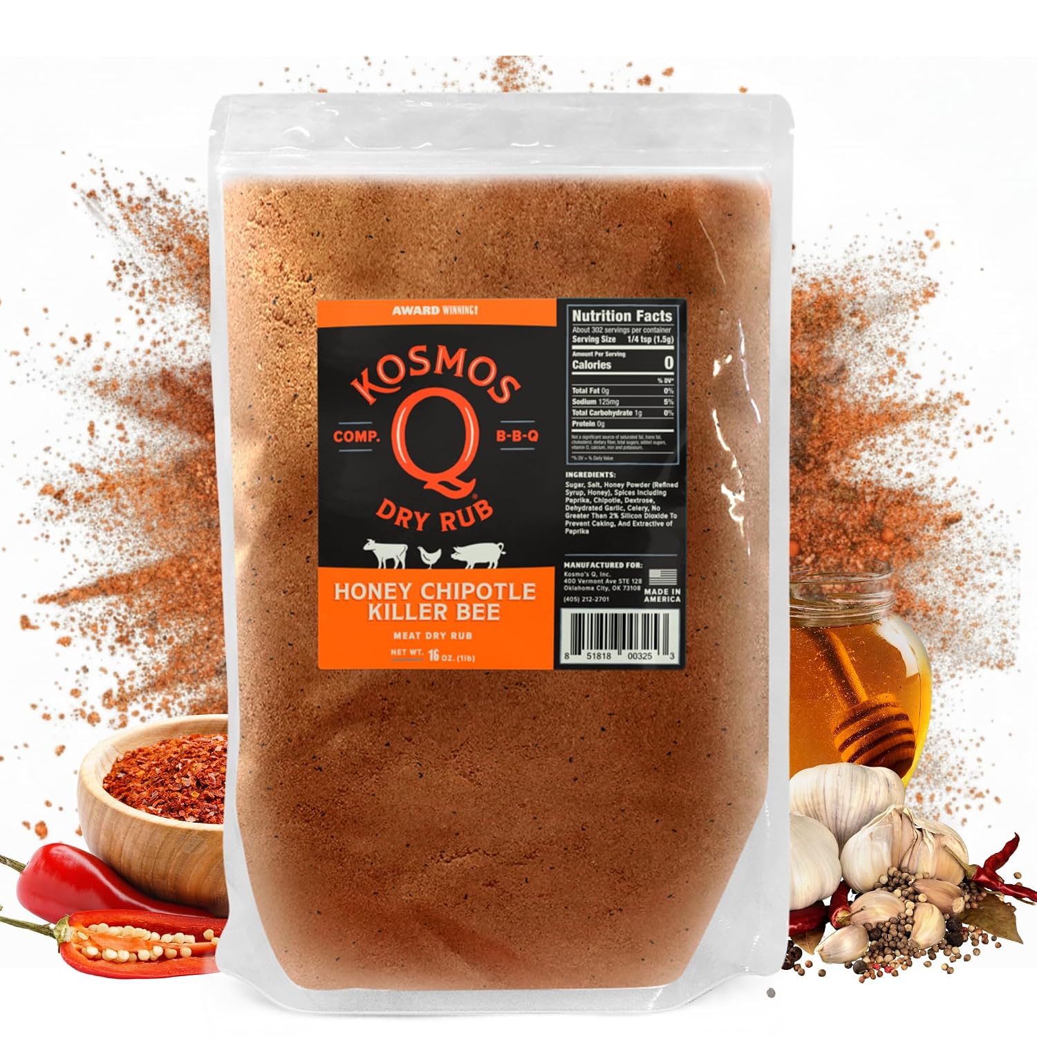 Kosmos Q Hot Dirty Bird BBQ Dry Rub, Spicy Seasoning with Chili Pepper, Brown Sugar, Garlic & Onion for Chicken, Turkey, Ribs, Pork, Dry Rub for Smoking & Grilling Meat, BBQ Spice Blend, 11 Oz Bag