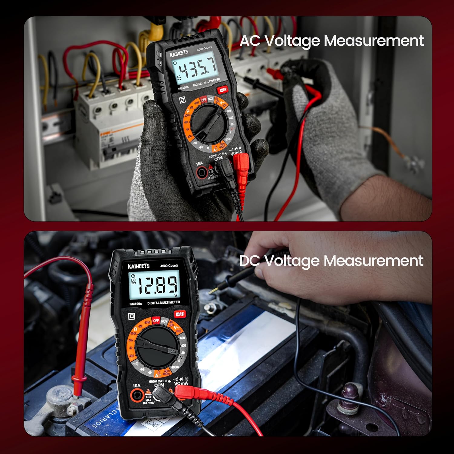 KAIWEETS Digital Multimeter with Case, DC AC Voltmeter, Ohm Volt Amp Test Meter and Continuity Test Diode Voltage Tester for Household Outlet