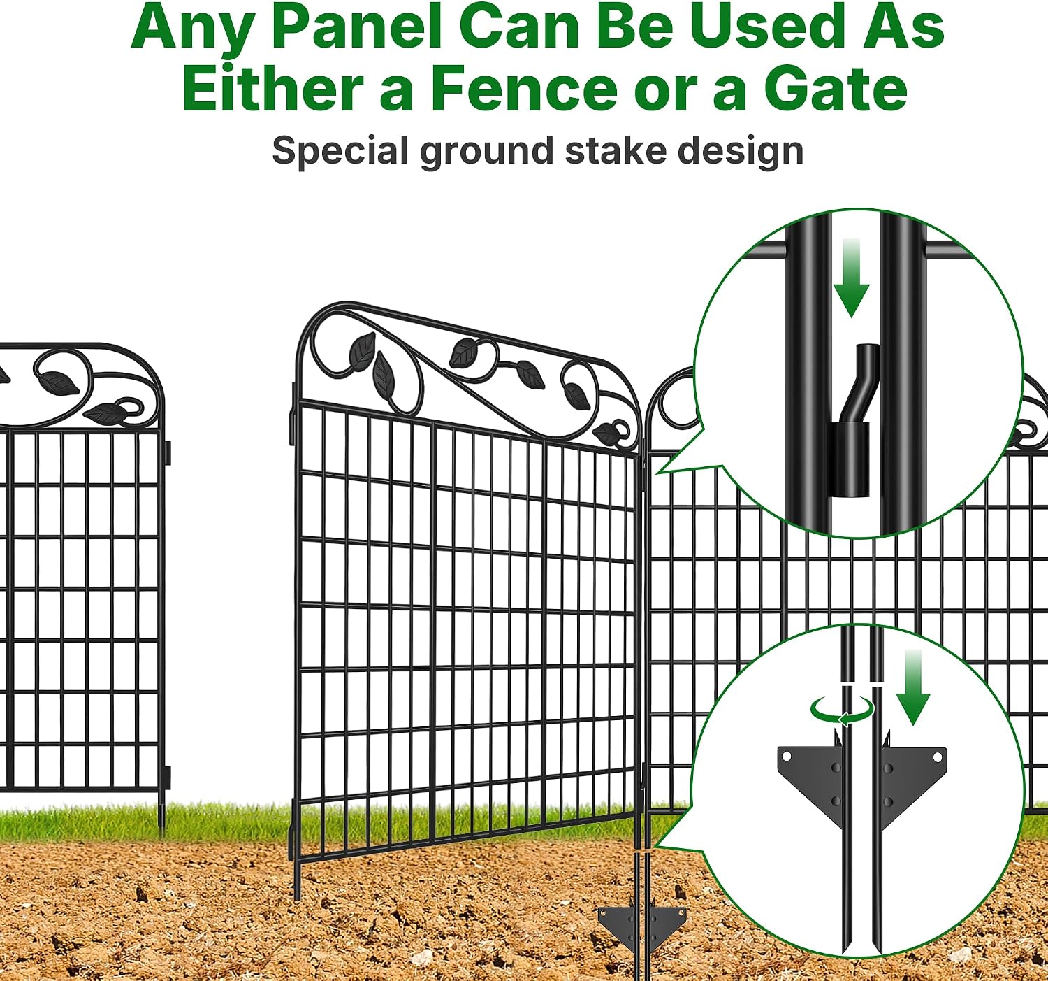 AMAGABELI 10 Panels 17in(H)×10ft(L) Decorative Garden Fences and Borders for Dogs No Dig Rustproof Metal Fence Panels Garden Edging Border Animal Barrier Fencing for Flower Beds Yard Patio Decor Black