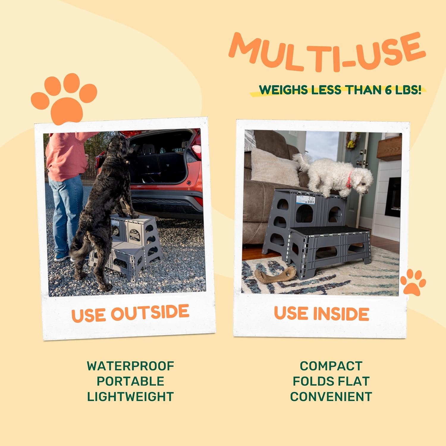 Foldable Dog Stairs, Collapsible Pet Step Ladder, Supports 300lbs | 2-Step Folding Dog Stairs & Ramp, Carpeted Design