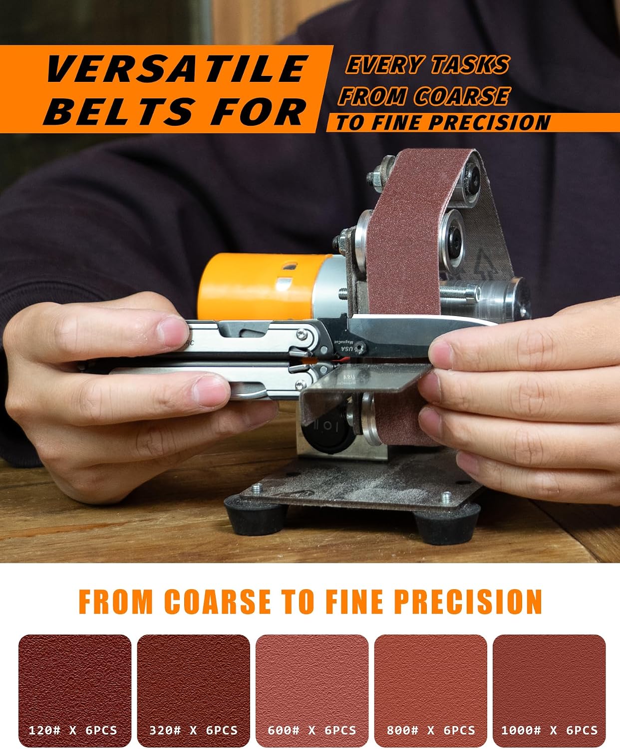 Mini Belt Sander, Electric Small Sander Knife Sharpener, 5"x6.8"x5.5" | Compact Design, Multi-Purpose, Electric Powered, Knife Sharpening, Portable Sander