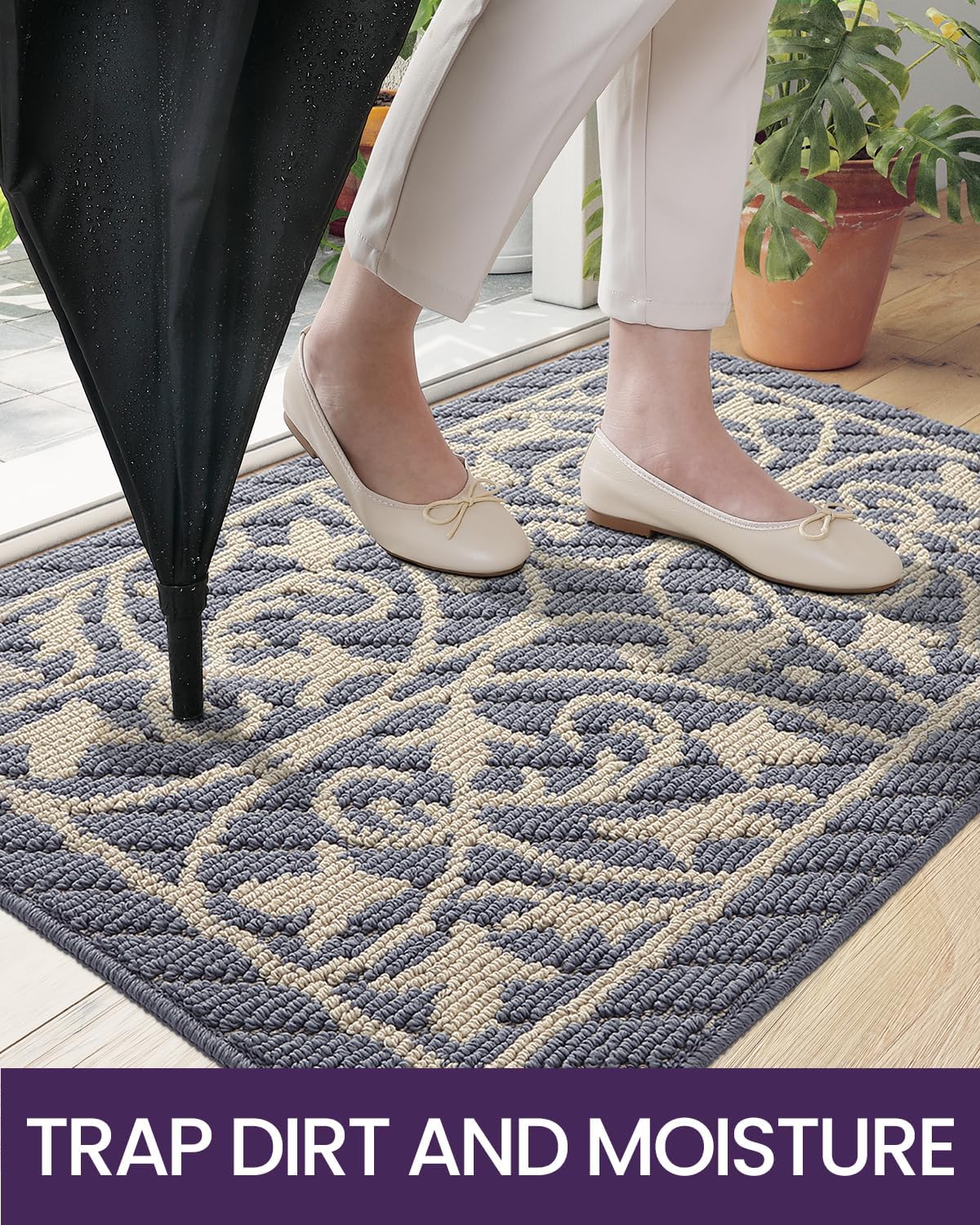 DEXI Front Door Mat Indoor Entryway 24x36 Inside Entrance Doormat Green