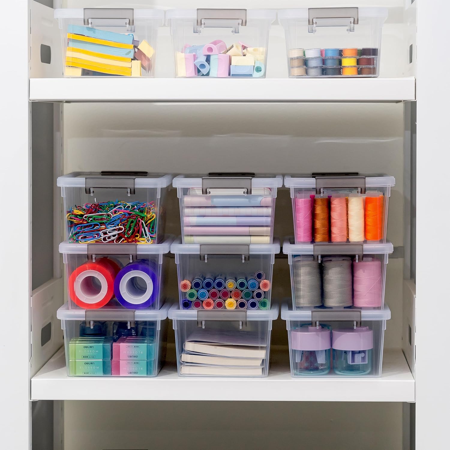 Citylife 10Packs 1.3Qt Small Storage Bins with Lids,Stackable Clear