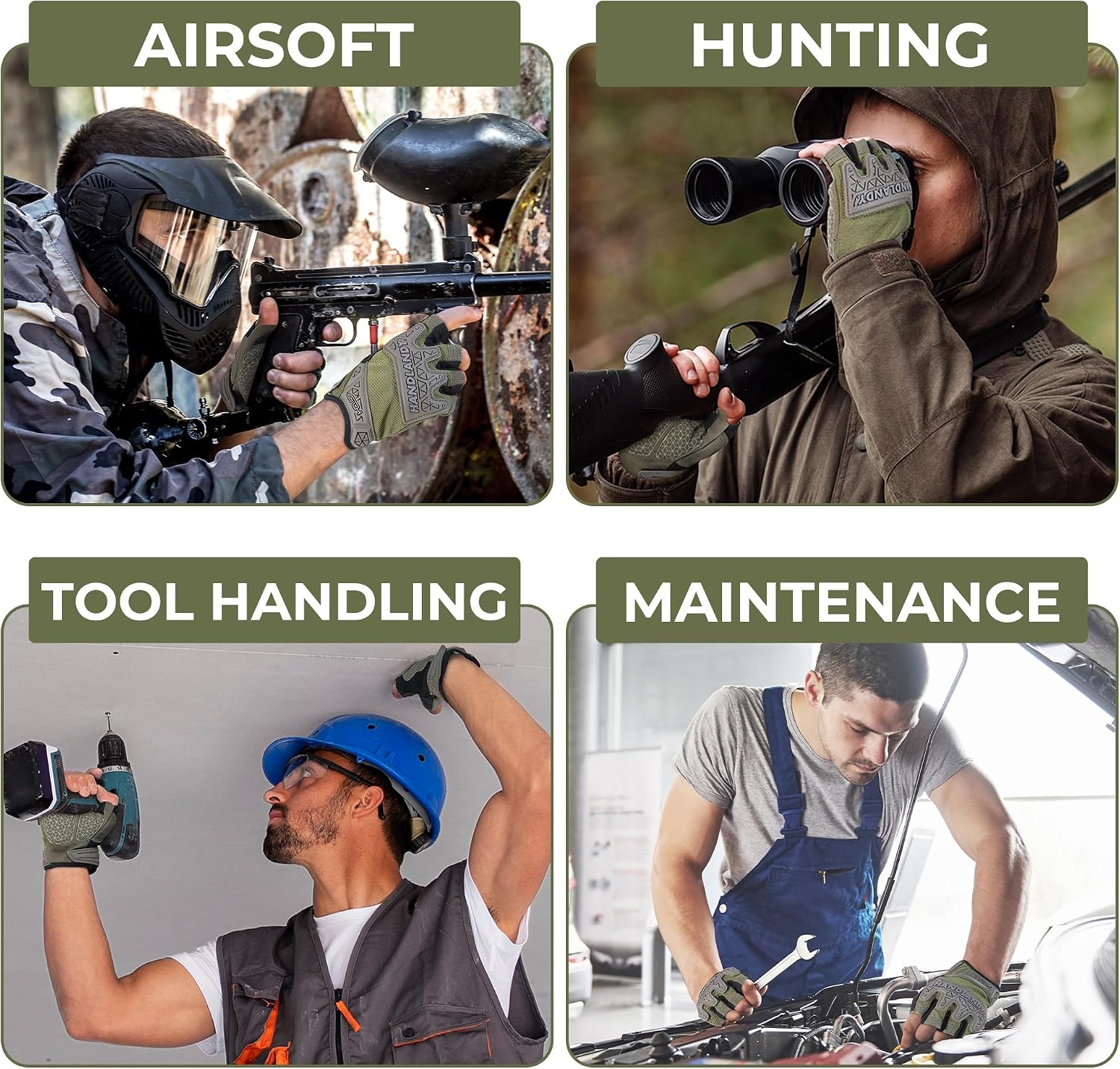 HANDLANDY Framer Work Gloves Open-Finger Carpenters Gloves, Fingerless Gaming Gloves for Tactical Shooting, Airsoft, Hunting, Police Work and Hiking L