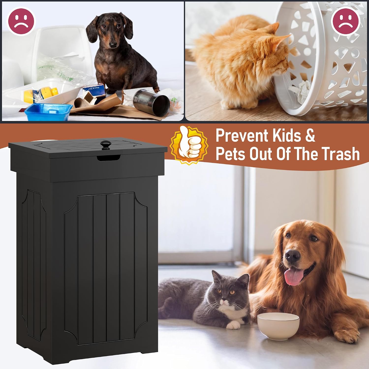 Function Home Trash Can Cabinet, 13 Gallon Kitchen Garbage Can, Wood Recycling Trash Bin, Freestanding Dog Proof Trash Can, Farmhouse Trash Cabinet with Lid for Home Kitchen Bathroom, Yellow