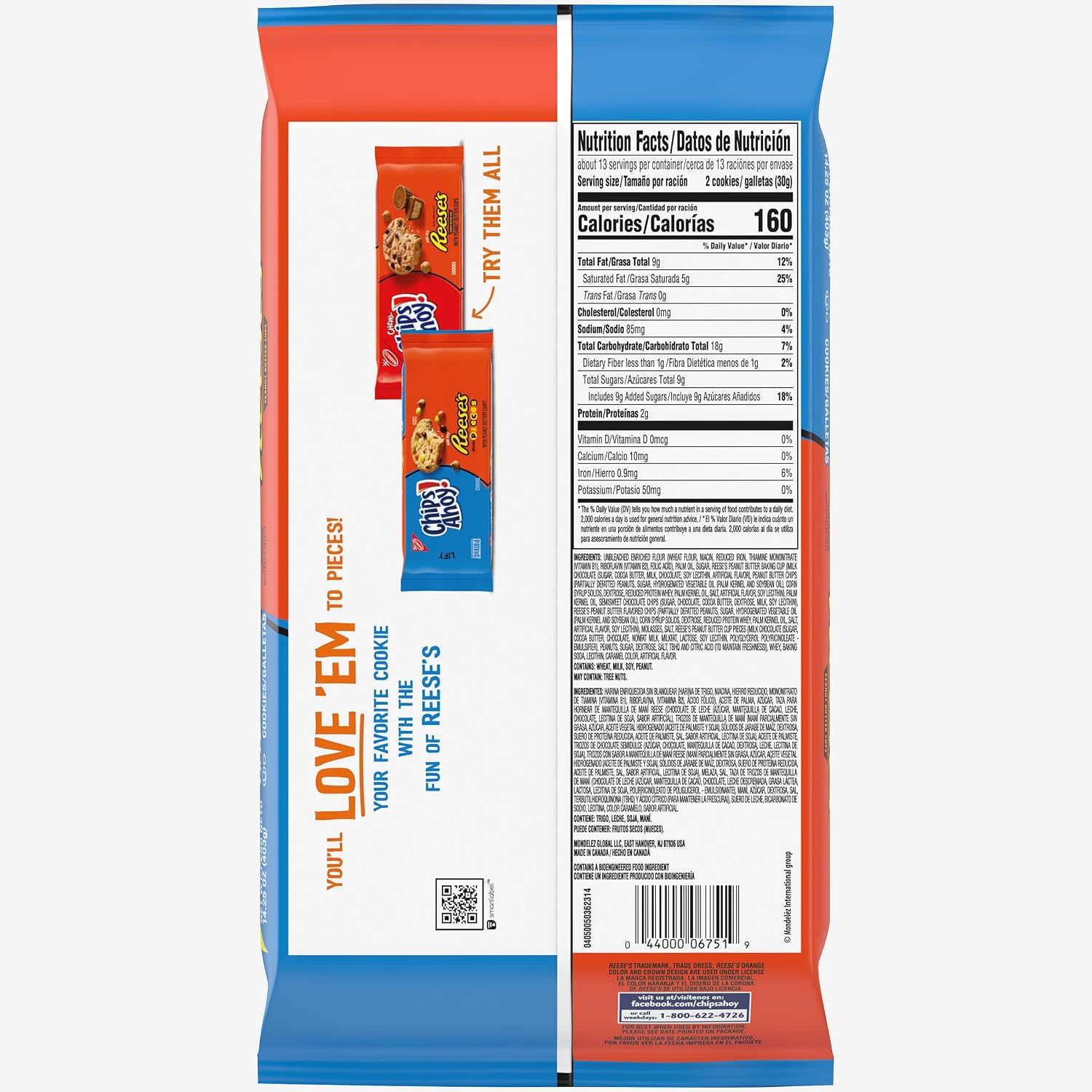 CHIPS AHOY! Reese’s Peanut Butter Cup Chocolate Chip Cookies, Family Size, 14.25 oz