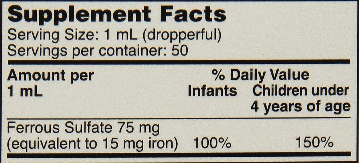 Ferrous Sulfate Iron 15mg/ml Supplement Drops 50ml Bottle -Pack of 3-