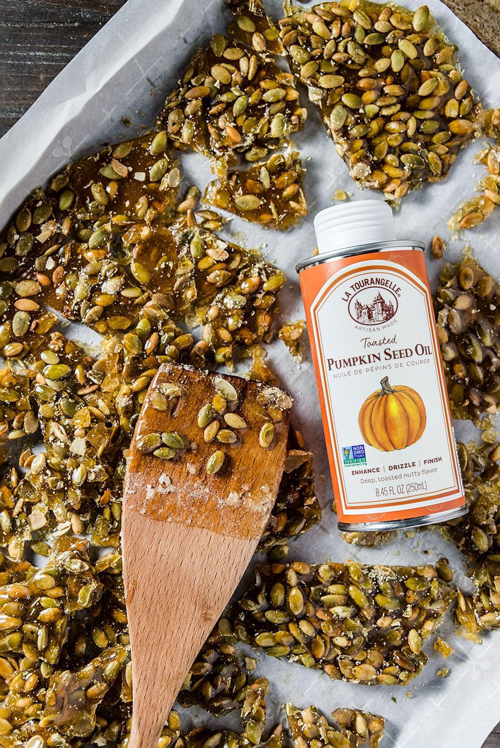 La Tourangelle Toasted Pumpkin Seed Oil, for Cooking, Dressings, 8.45 fl oz | Made Using Traditional Styrian Techniques, Great for Pastas and Spreads, Health and Beauty Oil, Gluten Free, Non-GMO