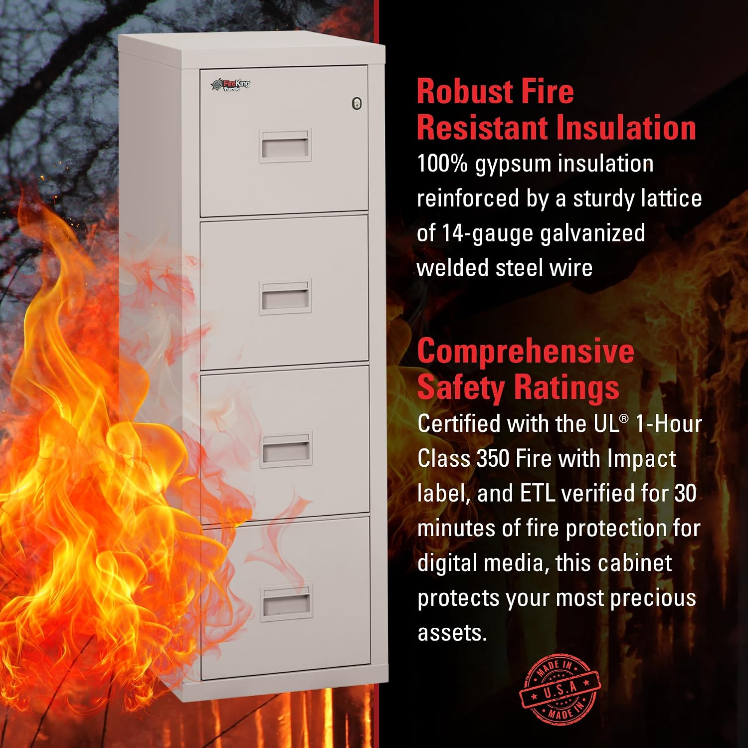 FireKing Turtle Vertical 2 Drawer Fire Rated File Cabinet, Black | 1 Hour Fire Rated Filing Cabinet - UL Class 350 - Water Resistant - Key Lock - Made in USA