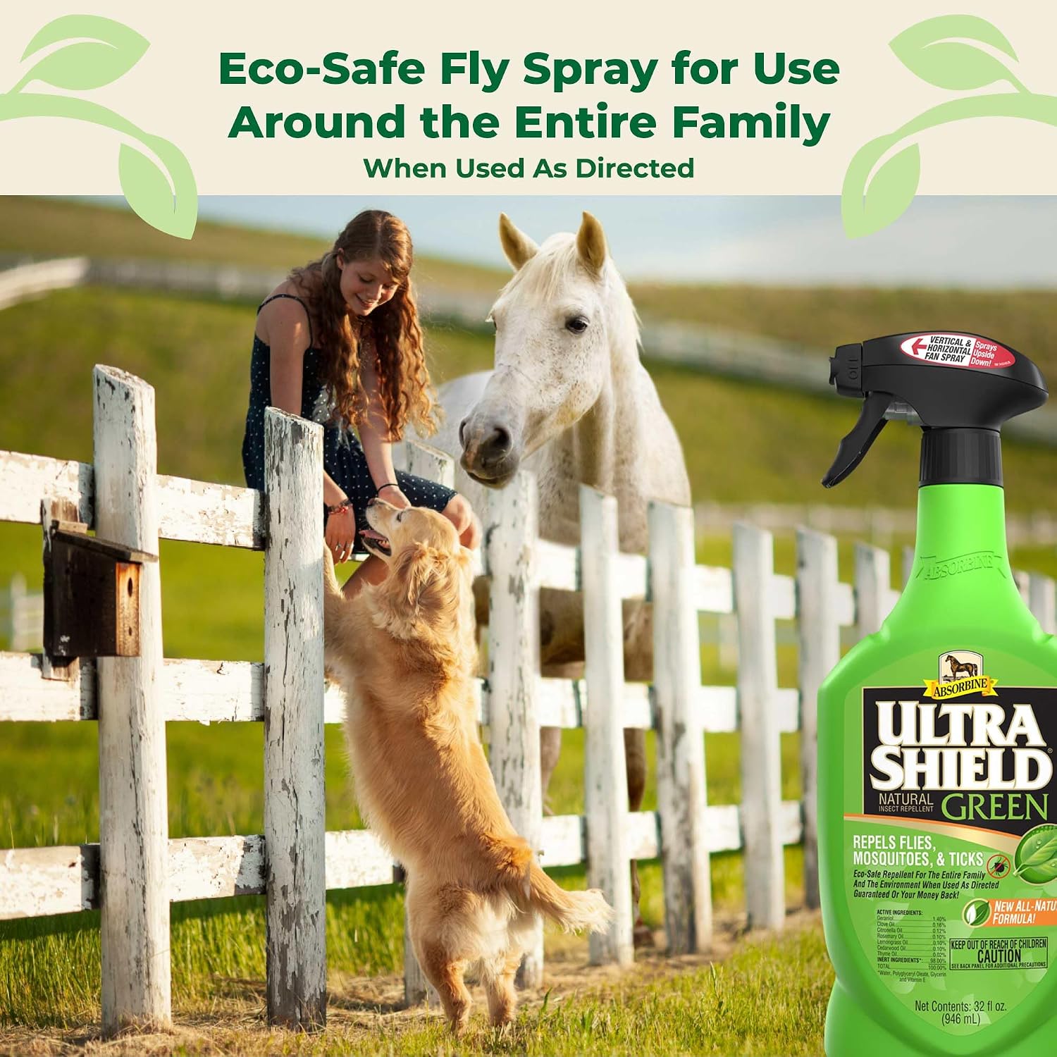 Absorbine UltraShield Green Natural Insect Repellent, 128 fl oz Gallon | Use on Horses & Dogs, Botanical Essential Oils, Daily Use, Repels 70+ Species Including Flies, Mosquitoes, Gnats & Ticks