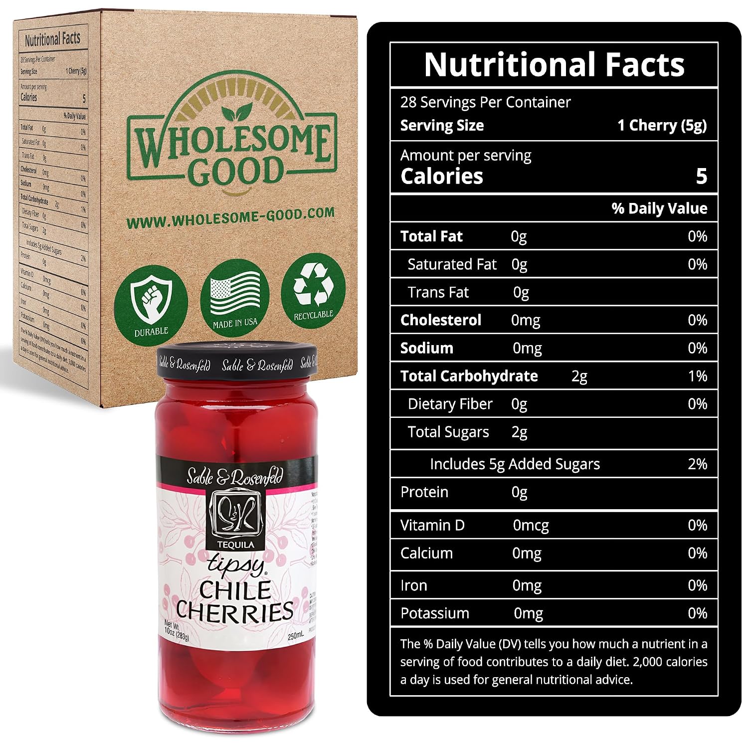 Sable & Rosenfeld Bourbon Tipsy Dark Reserve Cherries, 10 oz, Pack of 1