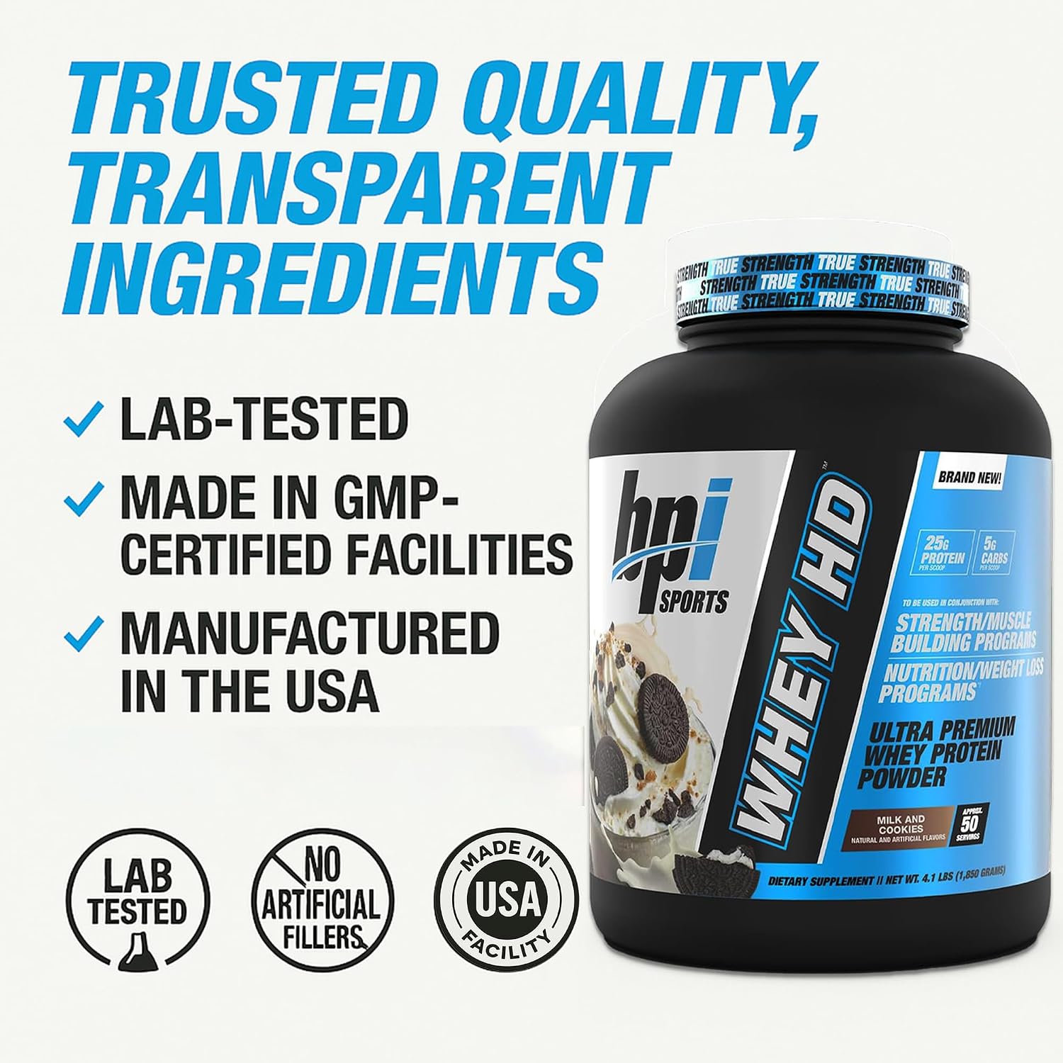 BPI Sports Whey HD Ultra Premium Protein Powder Isolate | Workout Whey Protein Powder For Men & Women for Muscle Gain | Milk Protein Concentrates | Chocolate Cookie/ Vanilla Caramel, 4.07 Pound