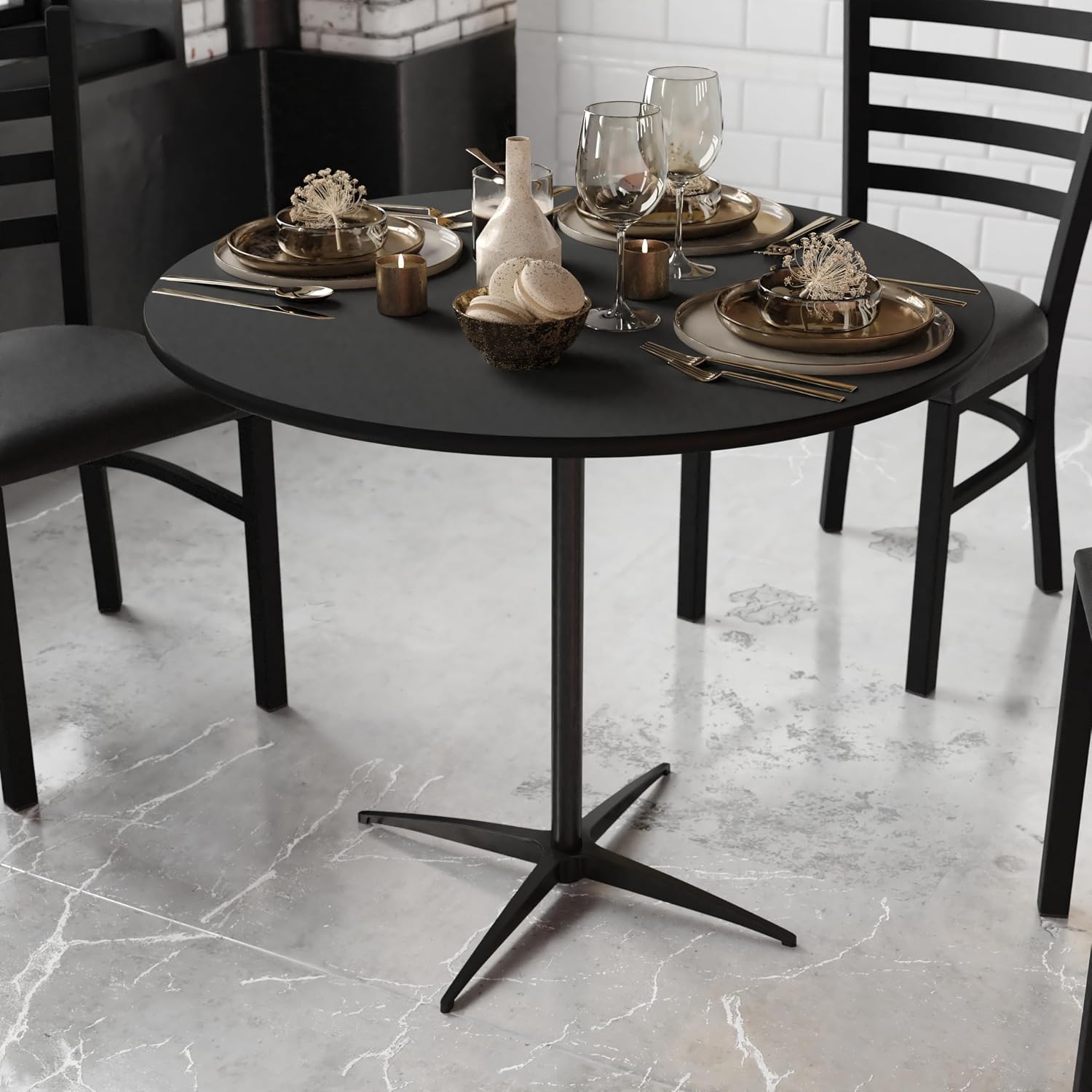Flash Furniture Lars 24" Round Wood Cocktail Table with 30" and 42" Adjustable Columns, Adjustable Bar Height, for Events or Home Use