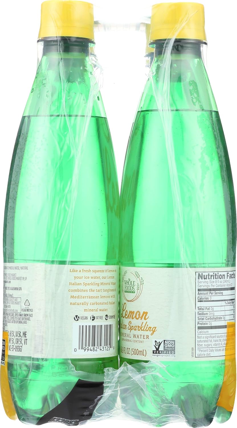 Whole Foods Market, Lemon Sparkling Mineral Water, 16.9 Fl Oz, 6 Count