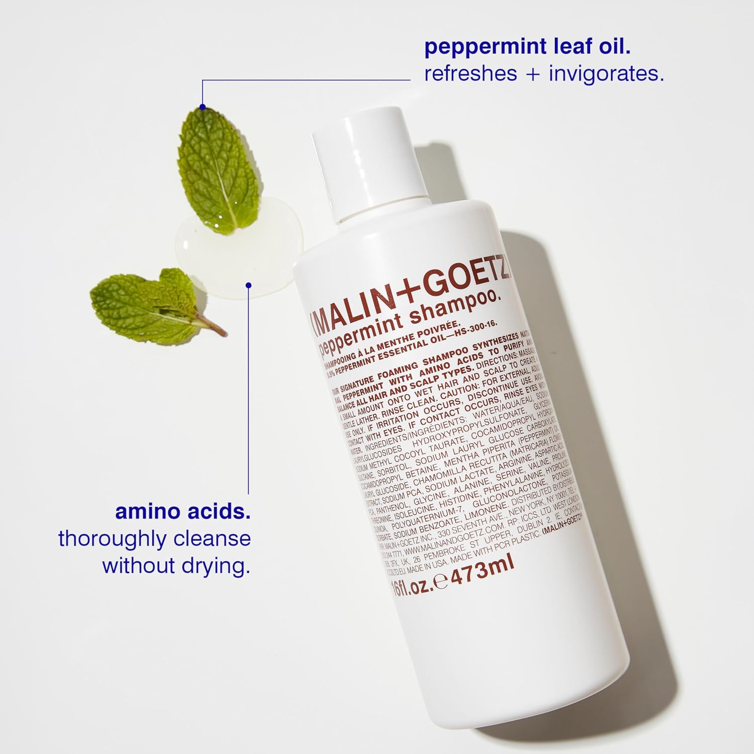 MALIN+GOETZ Clarifying Shampoo | Cool Peppermint Formula | Daily Cleanser with Amino Acids | For All Hair Types | Vegan, Sulfate-Free & Unisex