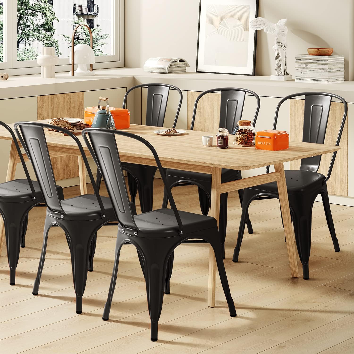 Furmax Metal Dining Chair Indoor Outdoor Use Stackable Classic Trattoria Chair Chic Dining Bistro Cafe Side Metal Chairs Set of 4 (Ivory White)