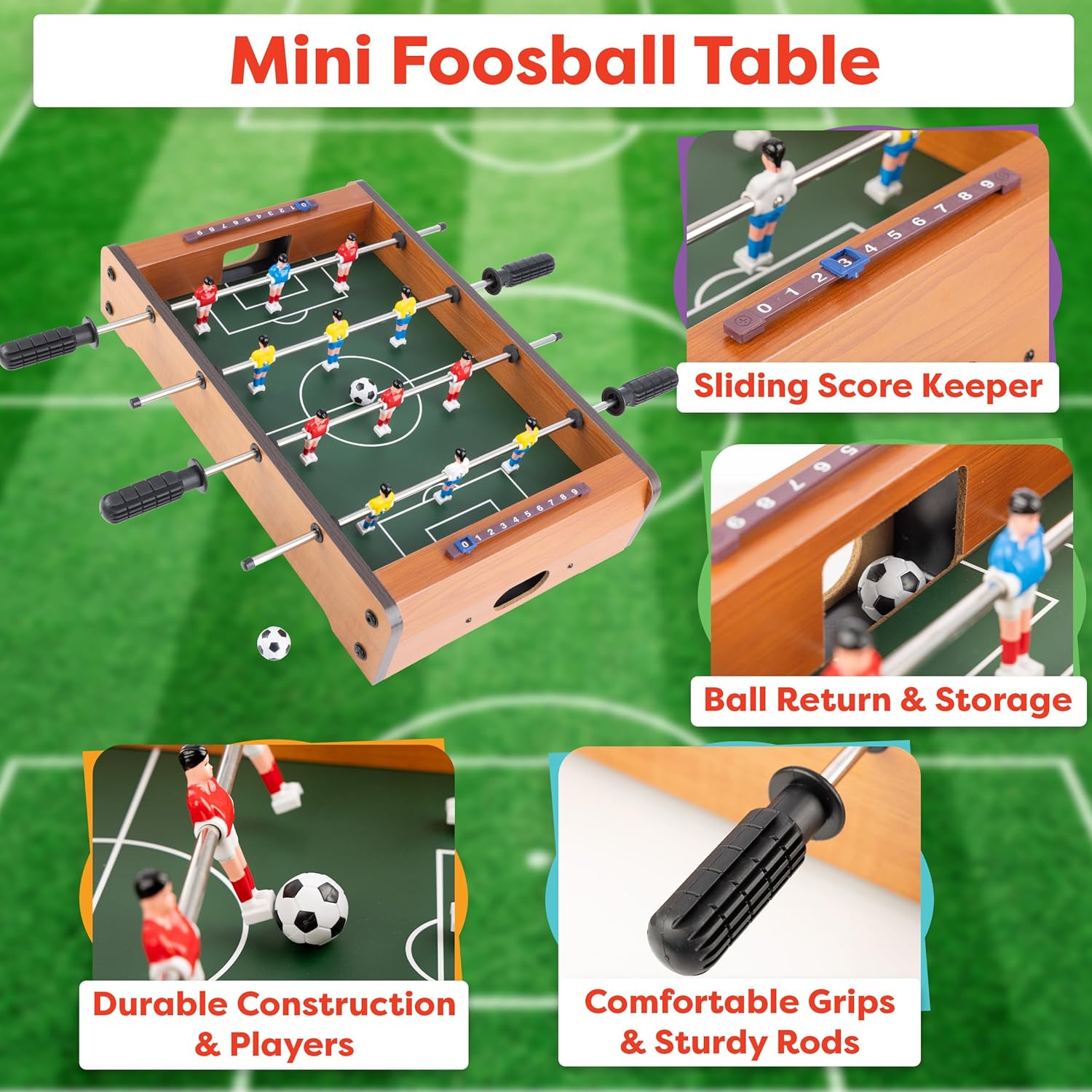 Foosball Table - 20-Inch Mini Soccer/Football Table Game for Arcade, Game Room, and Mancave - Set Includes Two Balls and Score Keeper by Hey Play