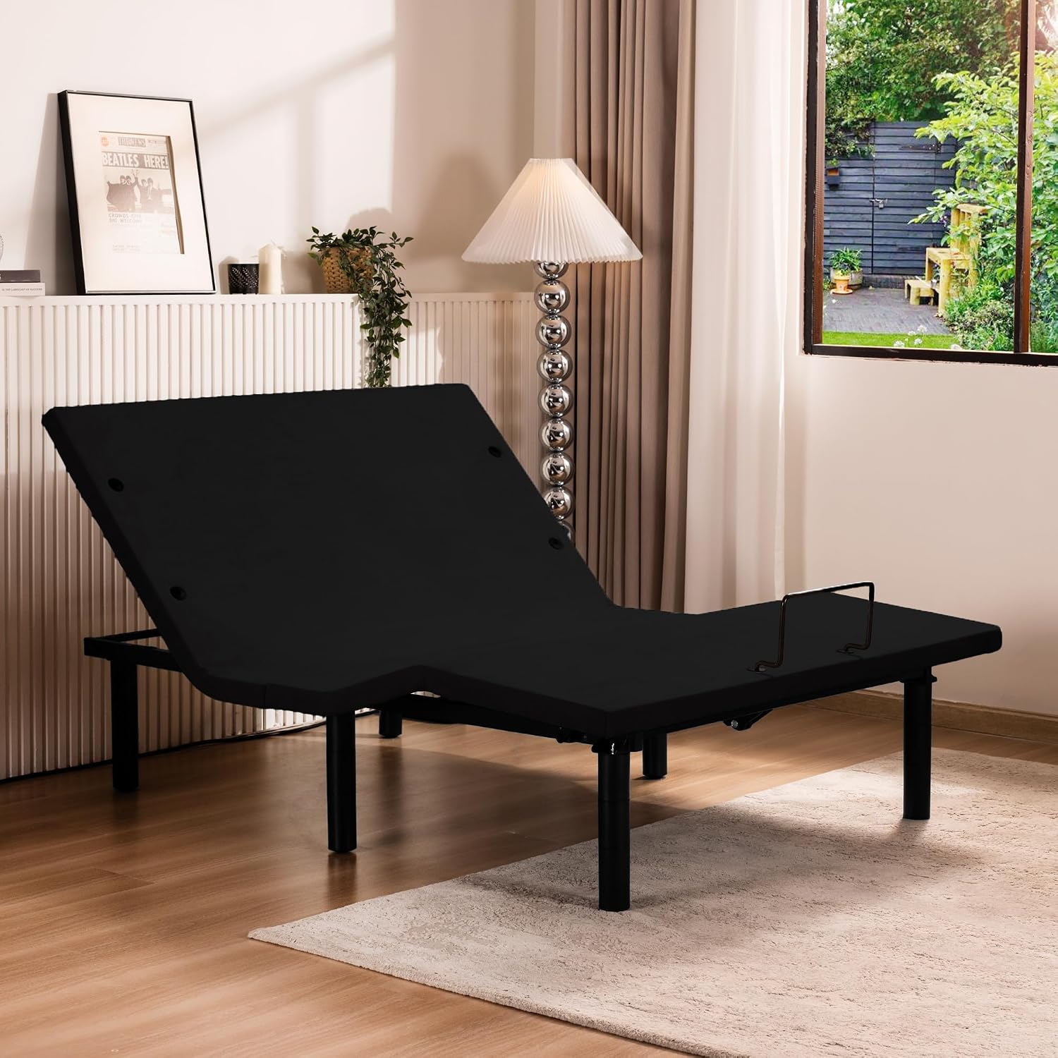 Fromann Adjustable Electric Twin XL Bed Base Frame with Massage, USB Type-C Ports, Zero Gravity, Under Bed Led Lighting and Three Leg Height (Black)