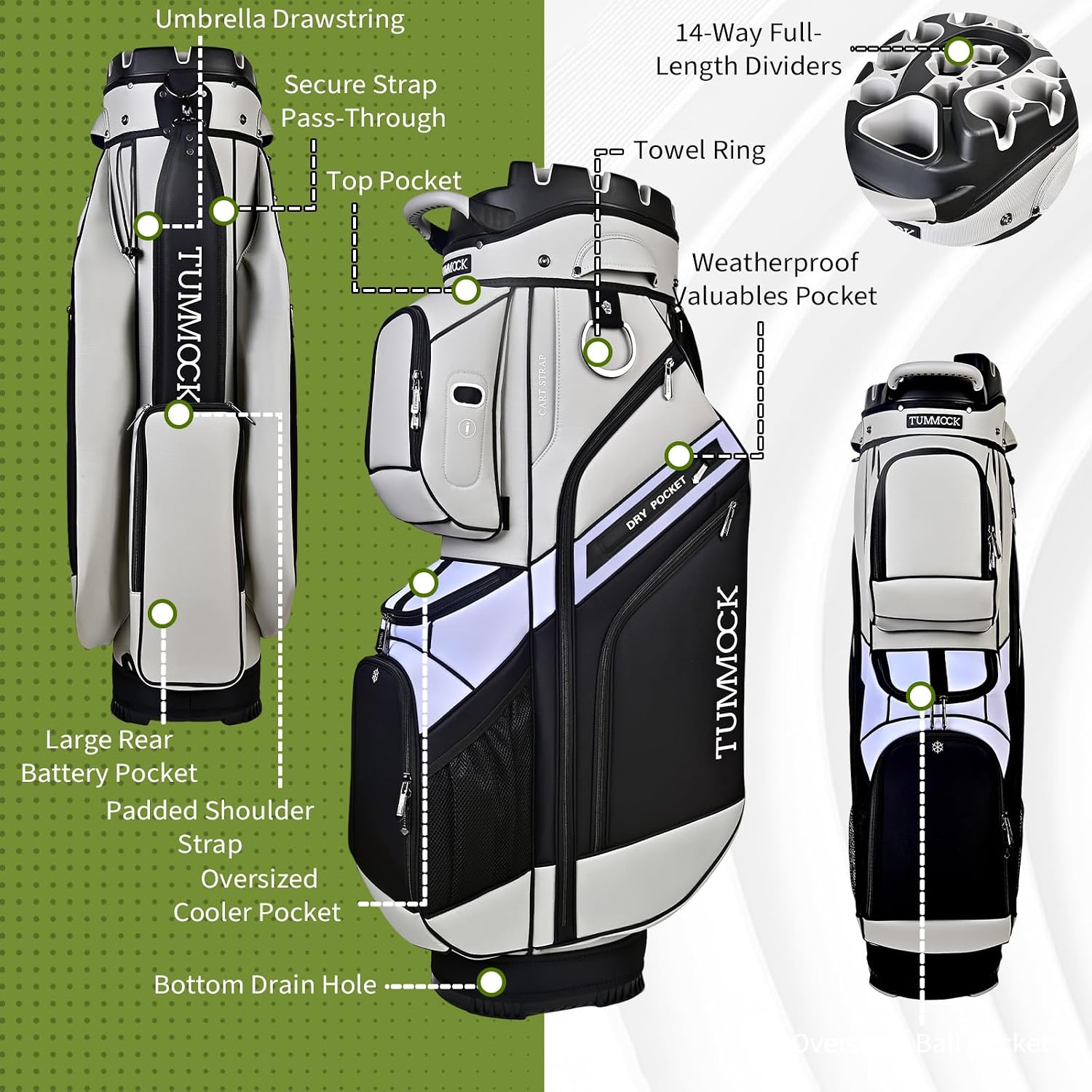 Golf Cart Bag, 14-Way Top Divider with Multiple Storage Pockets, Lightweight & Durable Golf Bag for Men, Cart-Friendly Design