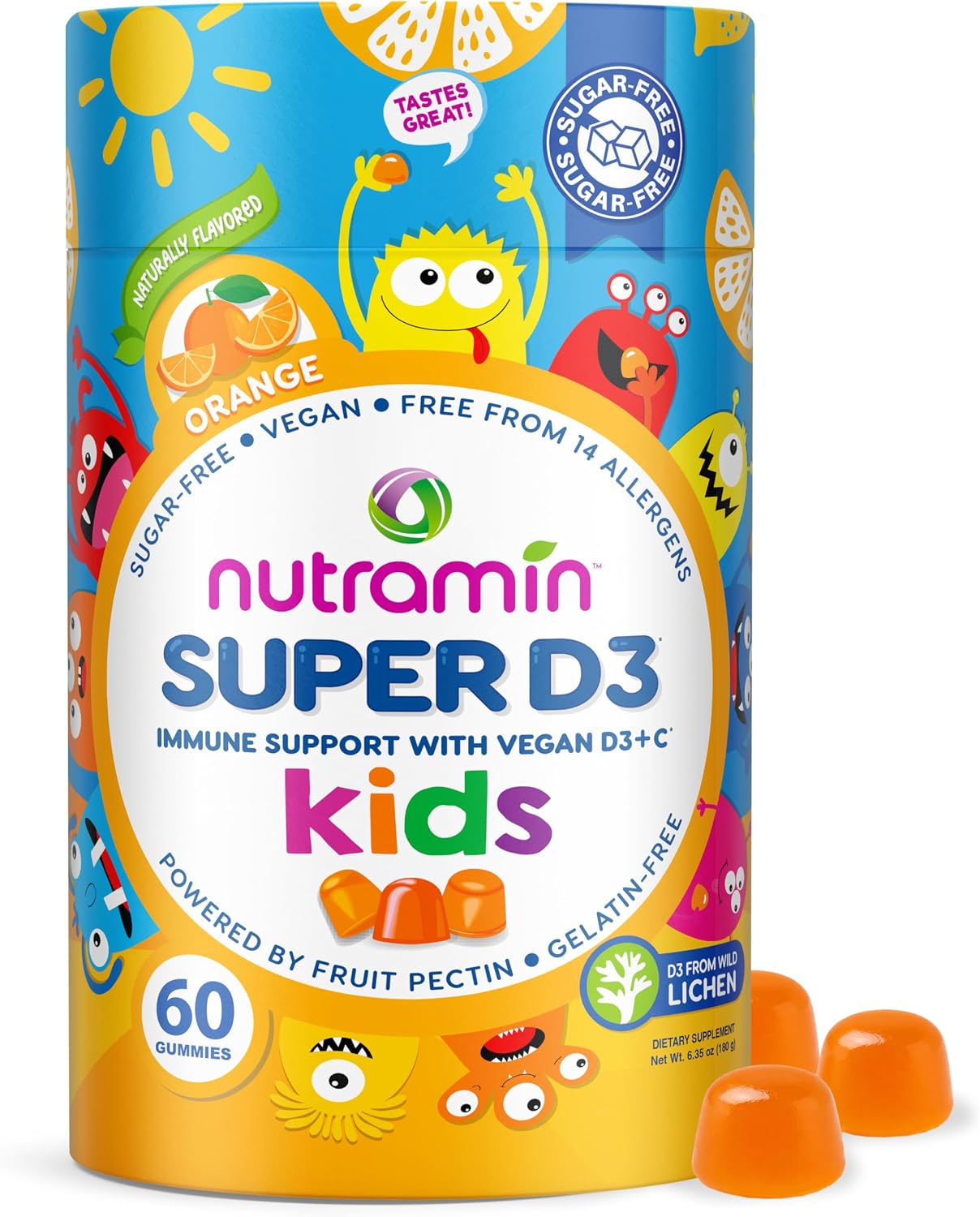 NUTRAMIN Sugar-Free Gummy Multivitamins for Kids, Allergen-Free, 90 Count