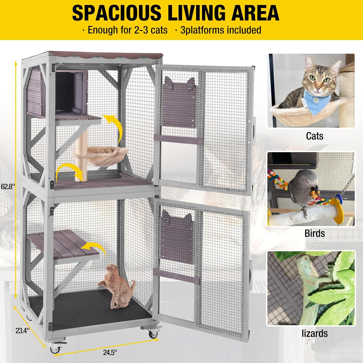 Aivituvin Cat House Outdoor Cat Catio Wooden Large Enclosure with Run on Wheels 70.9" Upgraded Version Catio with Reinforcement Strip
