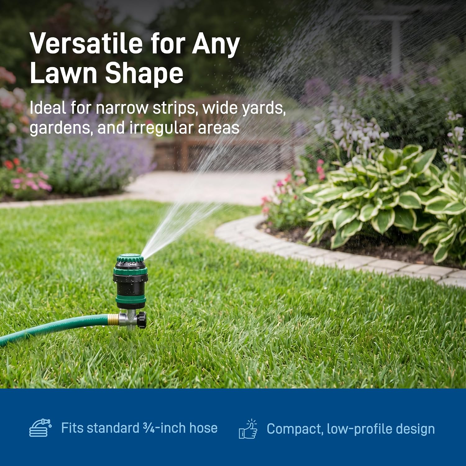 Orbit H2O-Six Gear-Drive Sprinkler on Metal T-Spike - Customizable Lawn Watering Coverage - Multi-Pattern Rotating Head with Adjustable Spray Range - Durable Outdoor Yard Irrigation Sprinkler - 58573