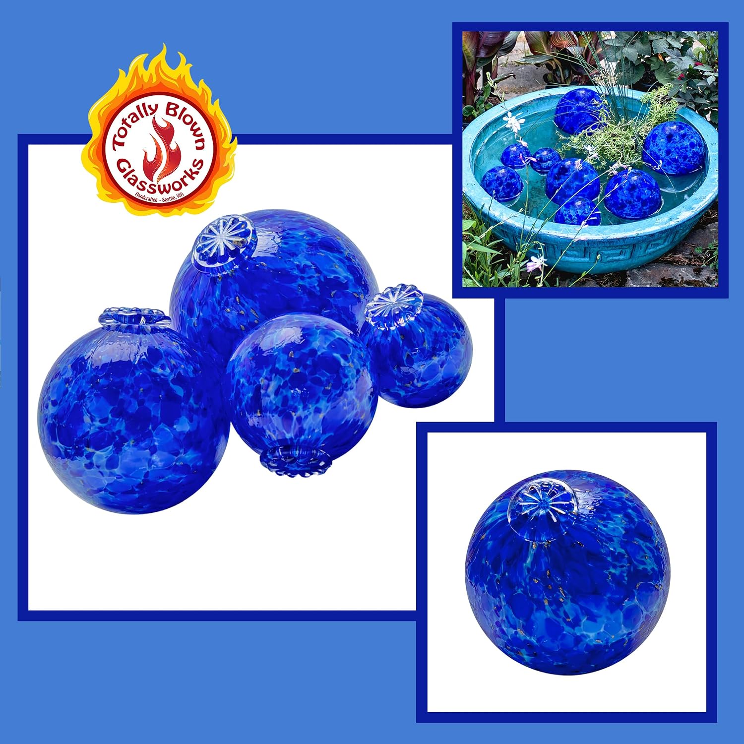 Totally Blown Glassworks Pond Float. Handmade Blown Glass, Garden Gazing Ball, Table Centerpiece