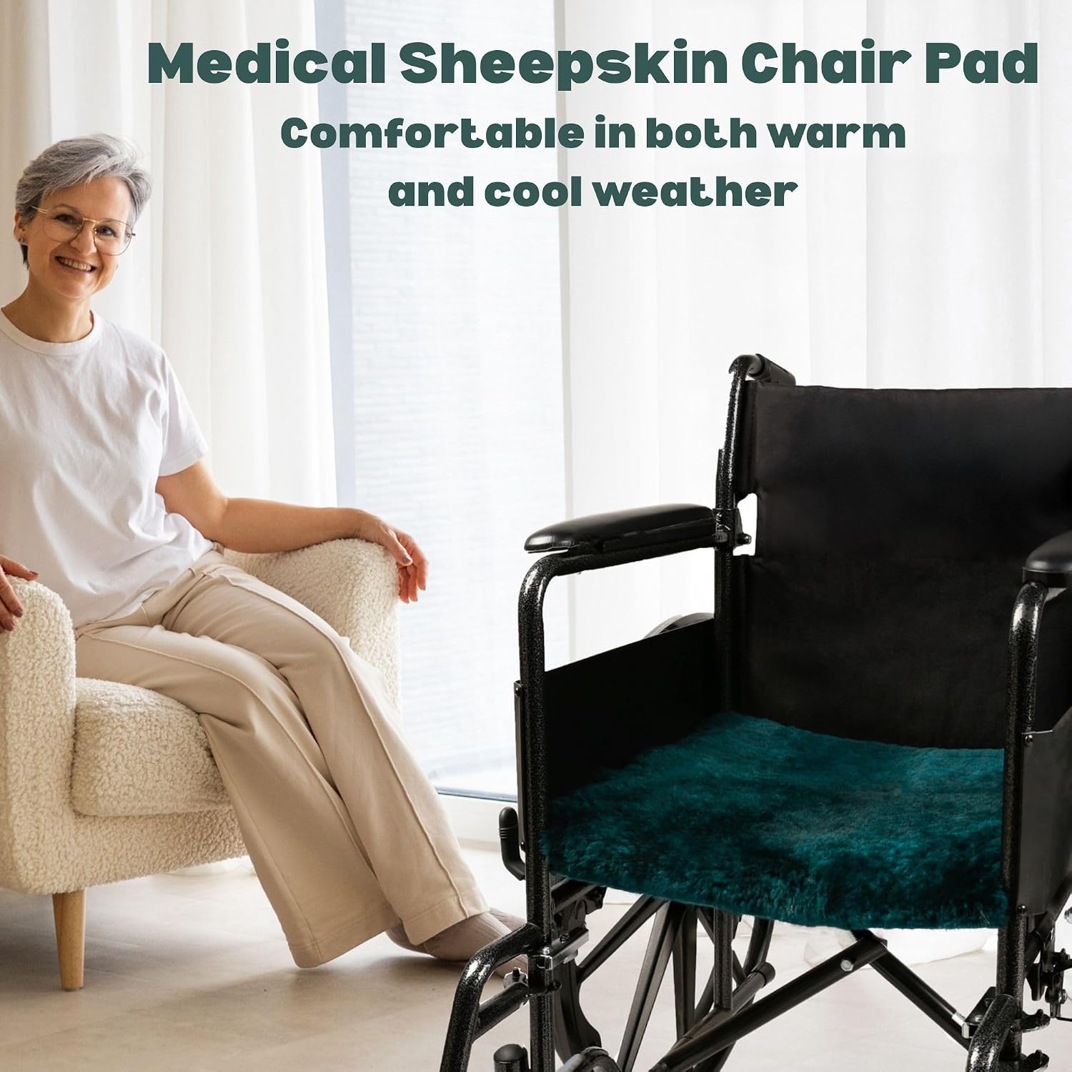 Natural Medical Sheepskin Pad, Non-Slip Back, Natural, 17 x 17 in, 1 Pack