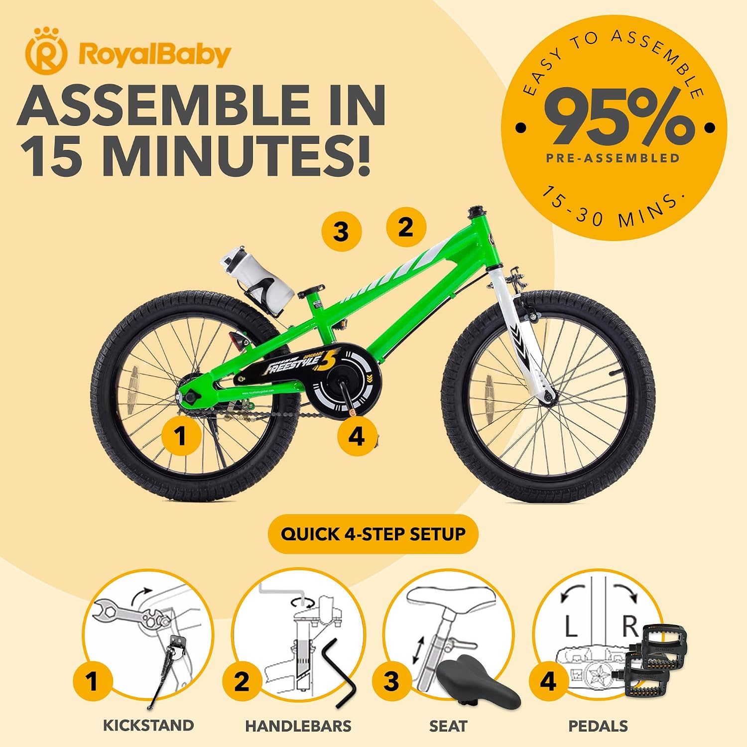 RoyalBaby Freestyle Kids Bike 12 14 16 18 20 Inch Bicycle for Boys Girls Ages 3-10 Years, Multiple Color Options