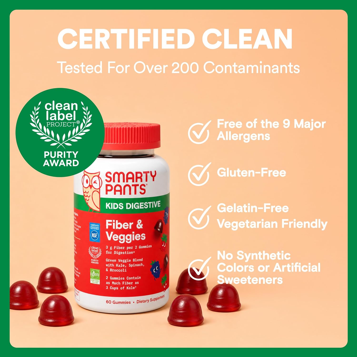 SmartyPants Kids Multivitamin Gummies and Fiber Supplement: Vitamin D3, C, Vitamin B12, B6, A, Zinc, Biotin, Inositol, Fiber Gummies, Three Fruit Flavors, 120 Count (30 Day Supply)