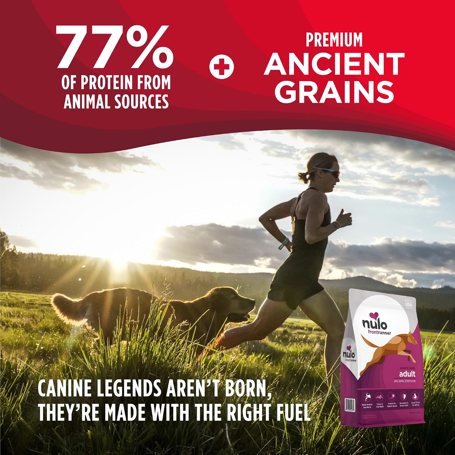 Nulo Frontrunner Dry Dog Food - Adult High-Protein Beef, Barley & Lamb Recipe, Natural Kibble with Ancient Grains, Probiotics, Taurine