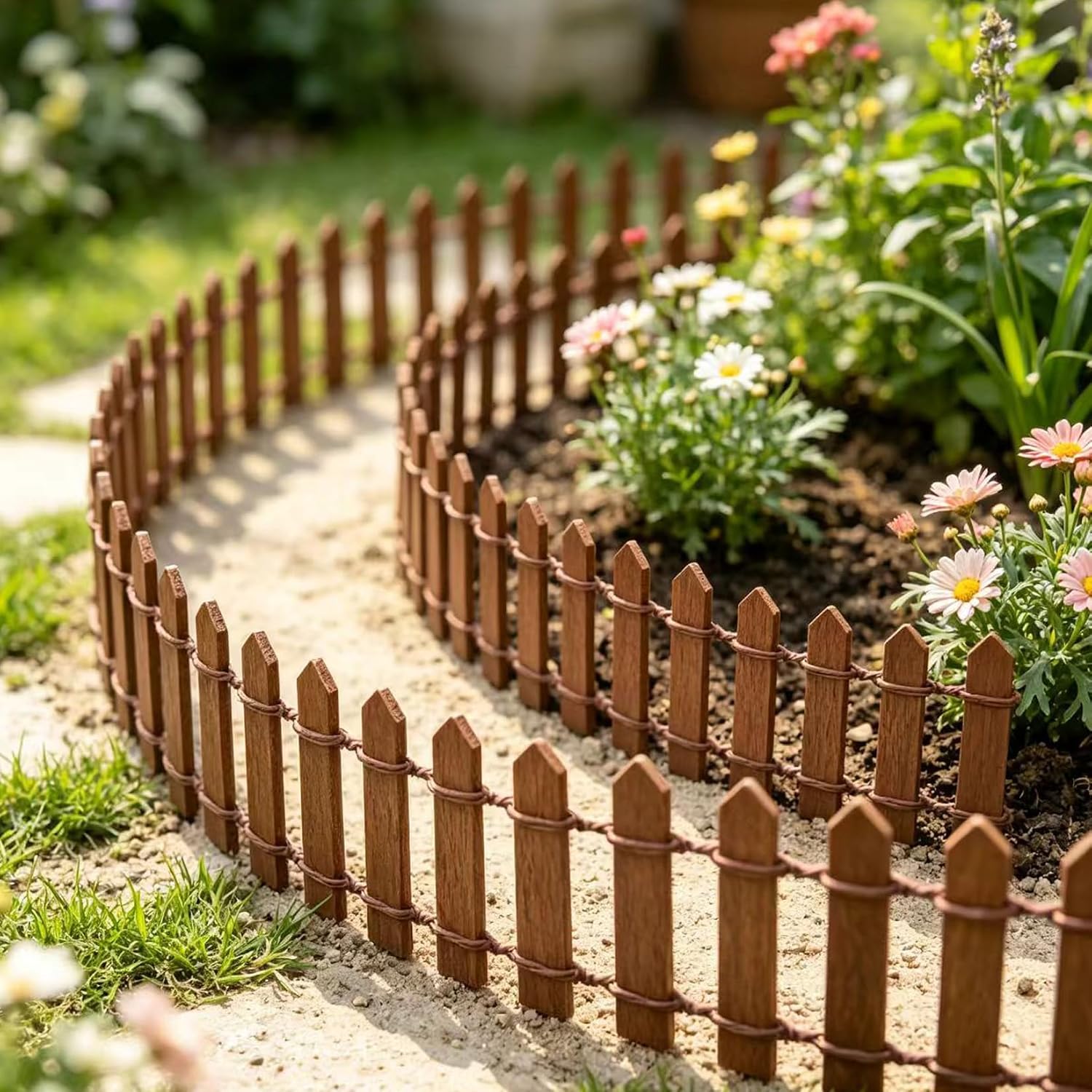 Markeny 4 Pack 35.4 Inche Long Fairy Garden Fence, White Wood Picket Fence, Decorative Fence for Miniature Garden, Fairy Garden Ornaments
