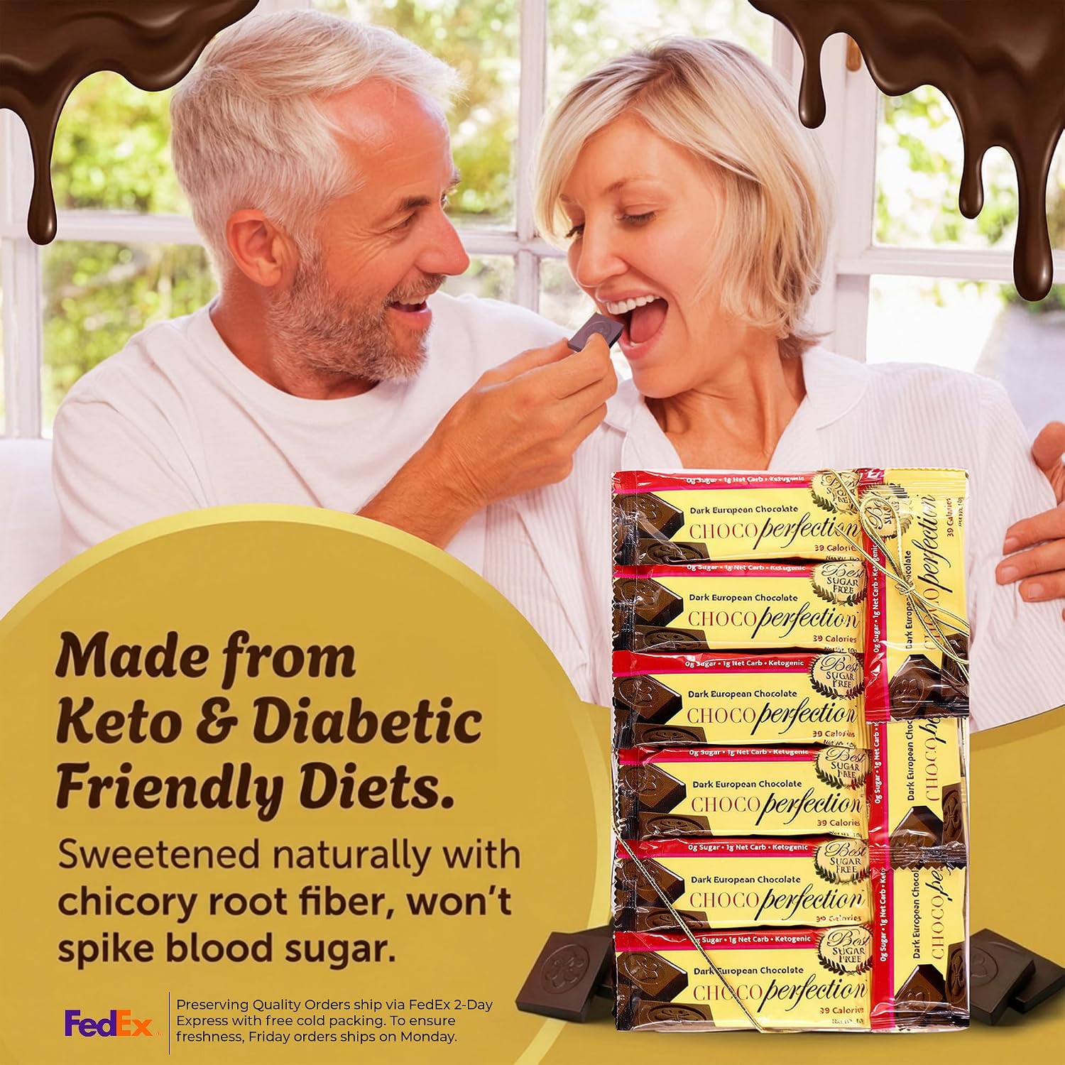 ChocoPerfection Dark Mint Chocolate Bars - Sugar Free Dessert- 30 Pack 10G