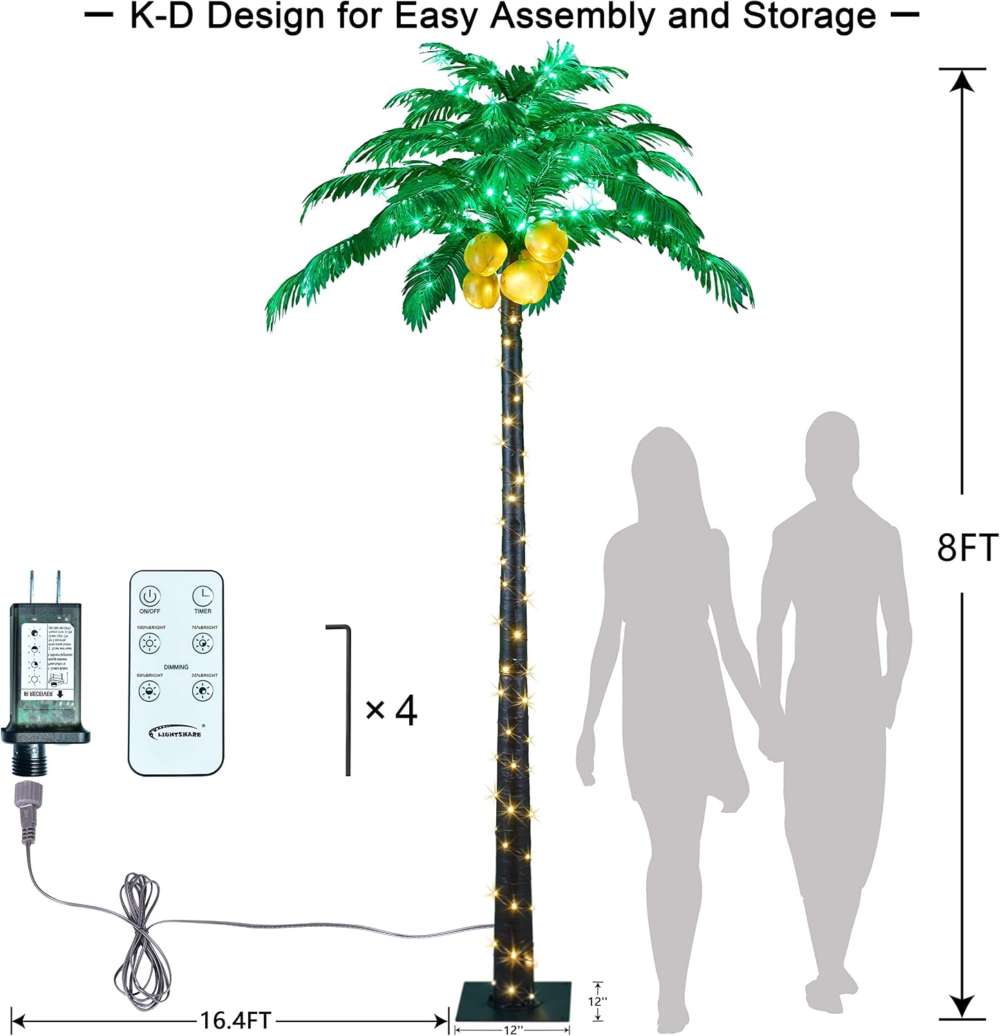Lightshare 7 Feet Palm Tree 152LED Lights Artificial Fake Tree Decoration for Tiki Bar Outside Patio Porch Pool Christmas Nativity